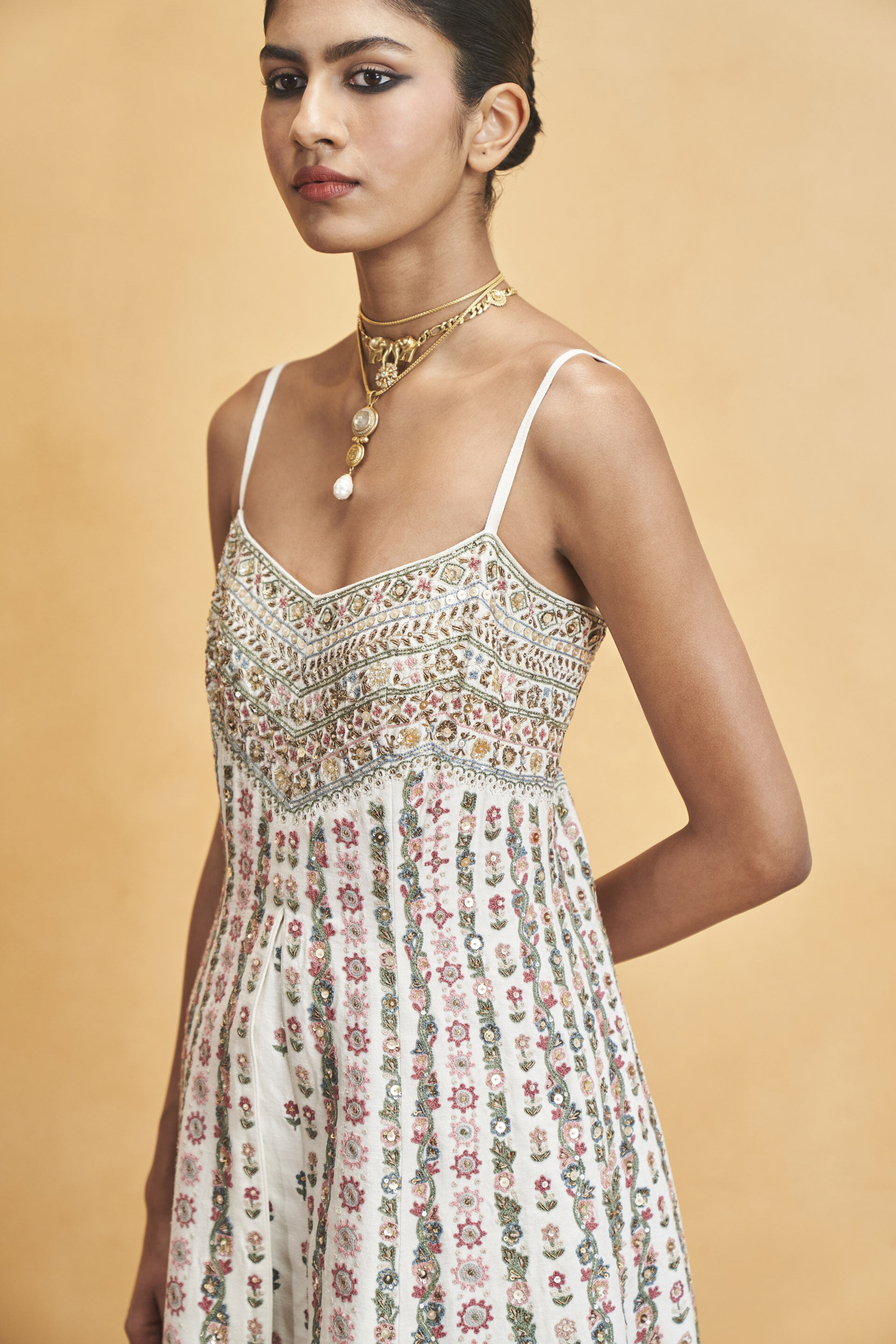 Sounds Of The Forest SEWA Hand-embroidered Silk Dress - Cream, Cream, image 6