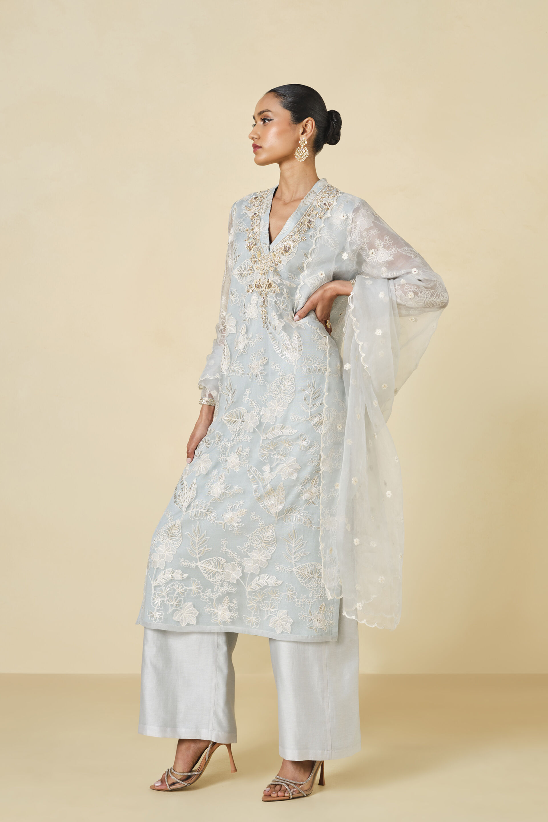Samandar Embroidered Suit Set - Powder Blue, Powder Blue, image 3