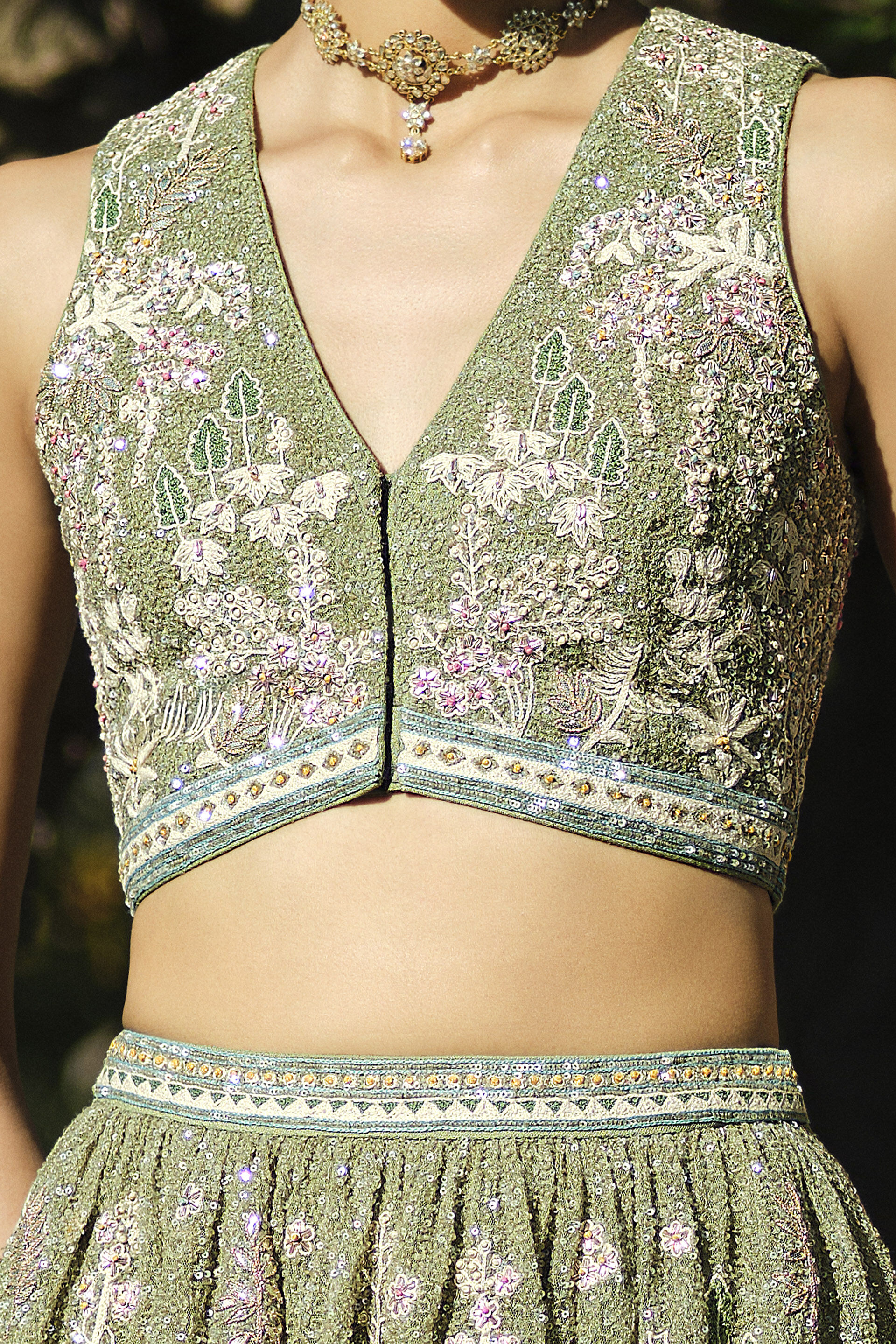 Elodea Embroidered Tiered Skirt Set - Sage, Sage, image 3