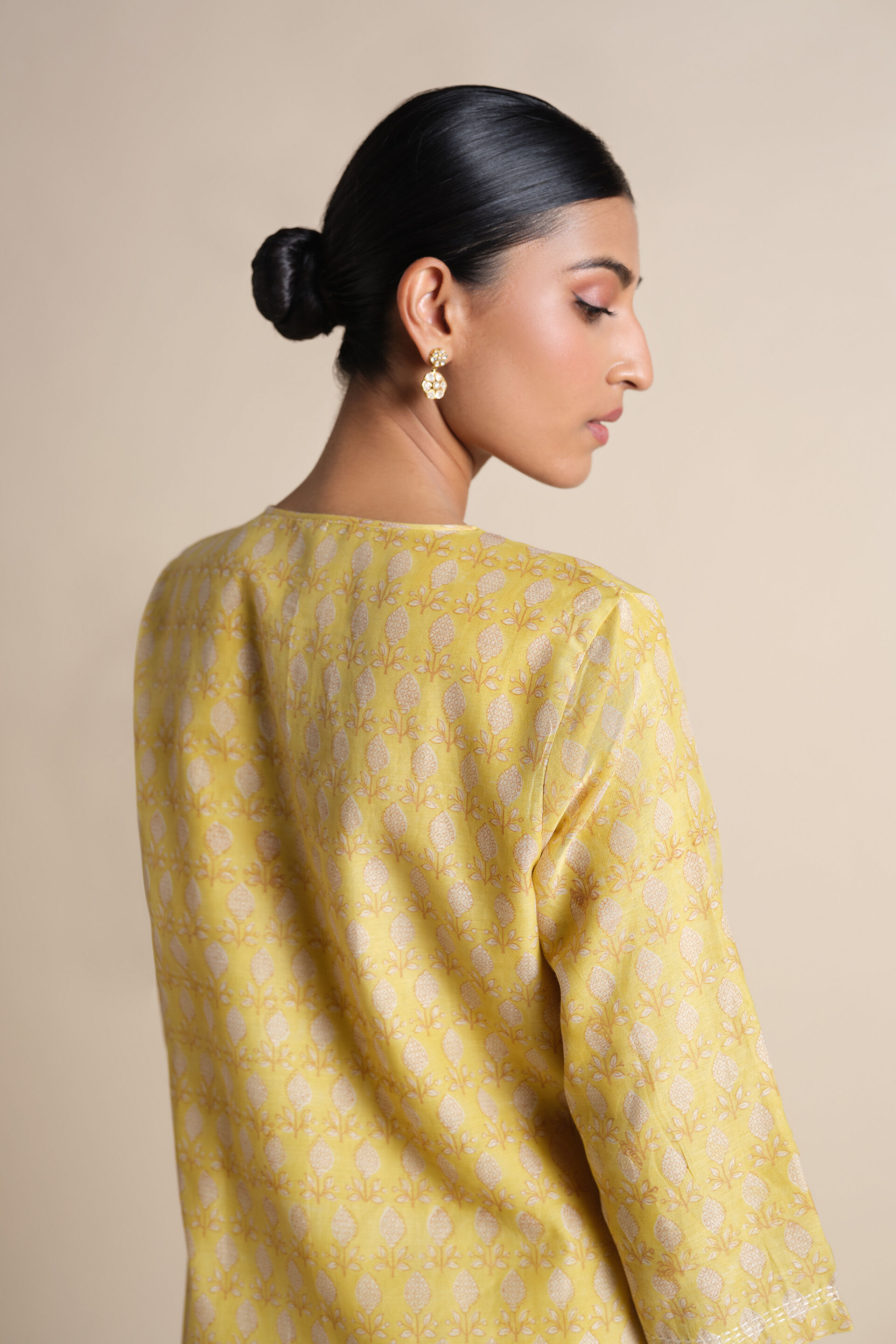 Ekara Embroidered Mul Kurta - Yellow, Yellow, image 5