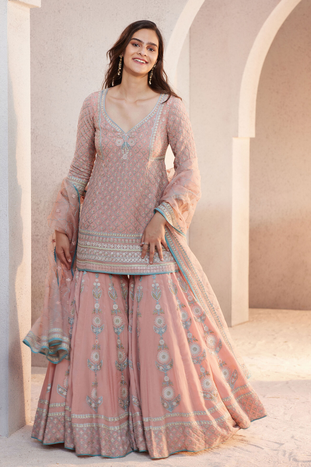 Ashreen Aari Embroidered Suit Set - Blush, Blush, image 1