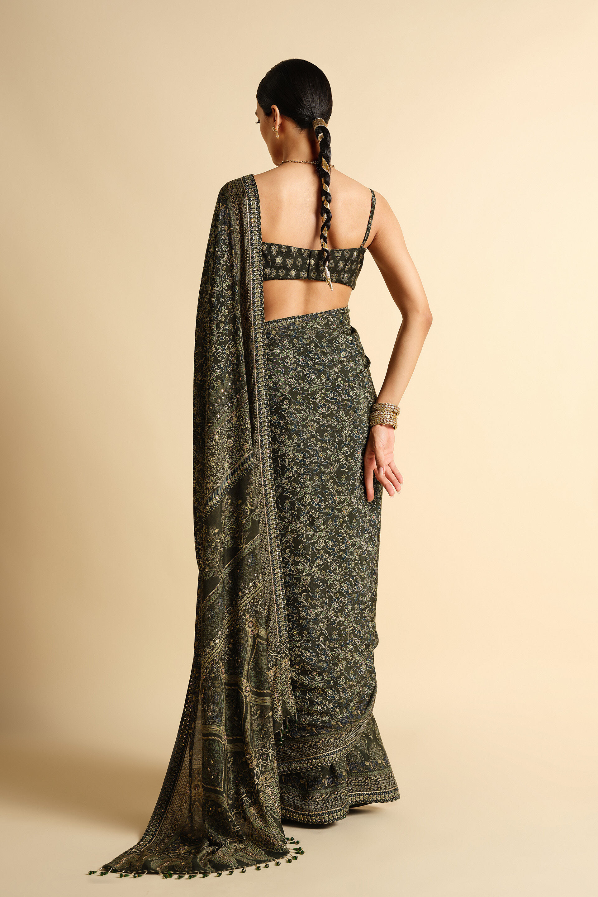 Apramiti Sequin Saree - Green