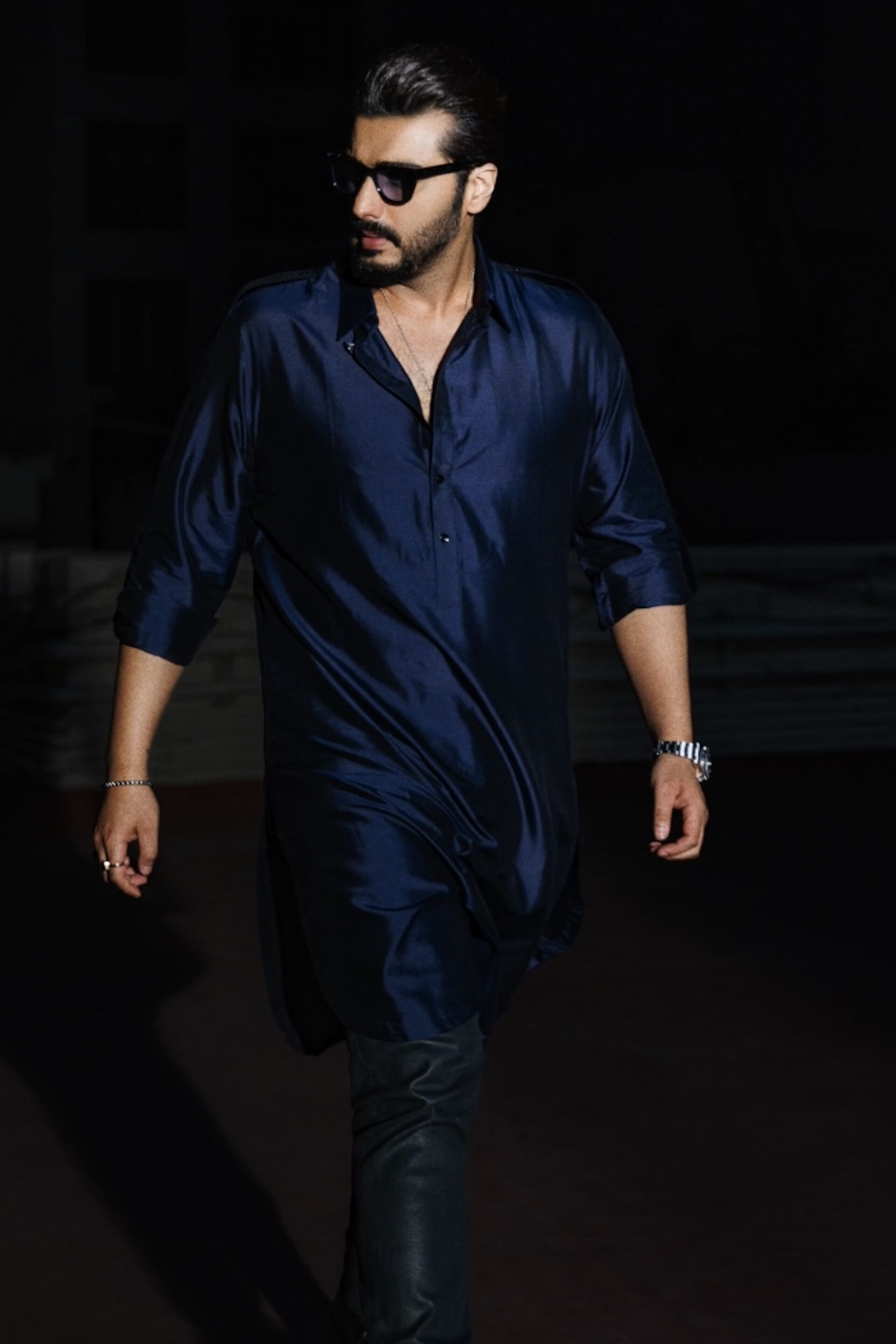 Amail Silk Kurta - Navy, , image 2
