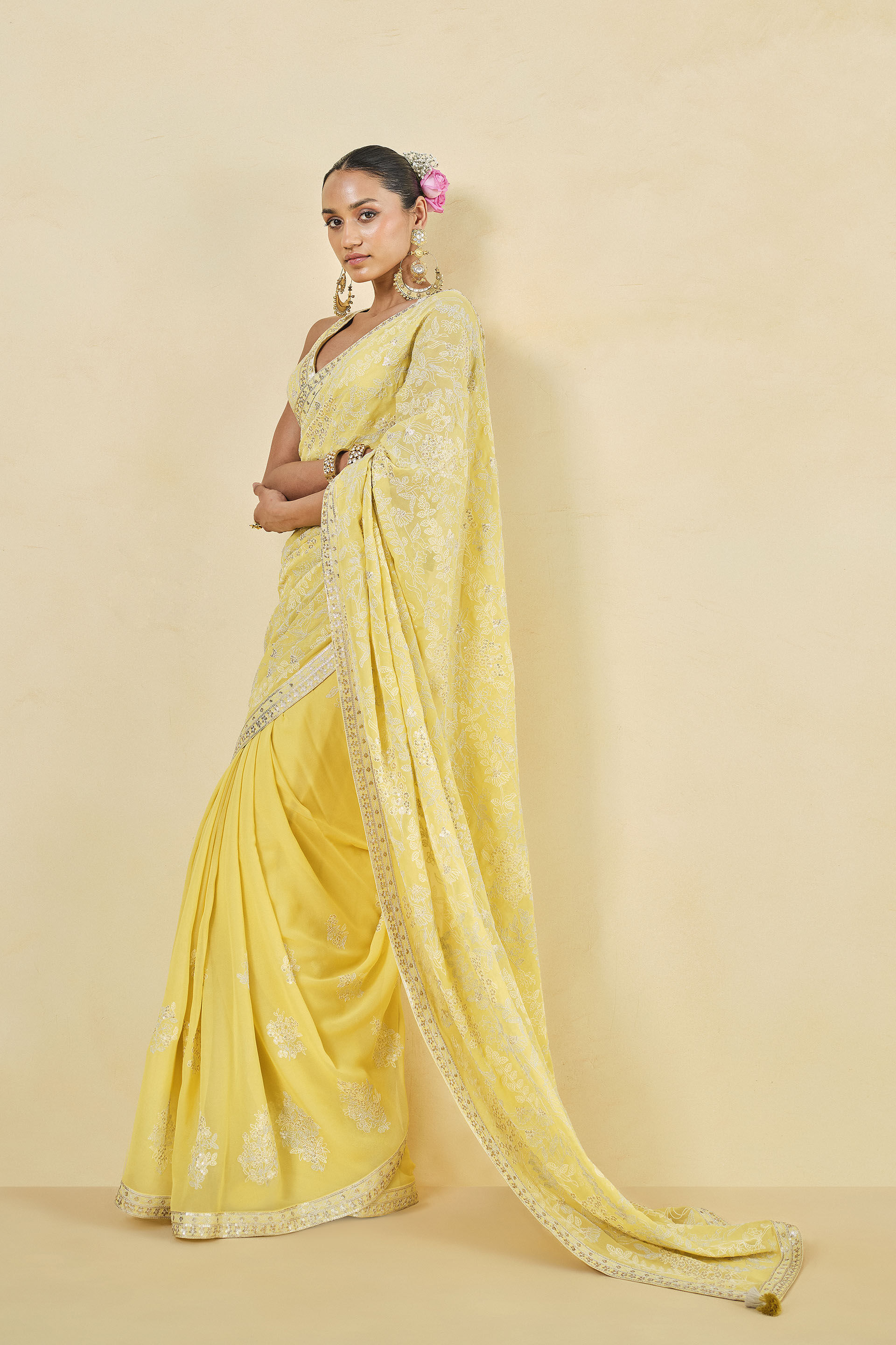 Allamanda Embroidered Georgette Saree - Yellow, Yellow, image 2