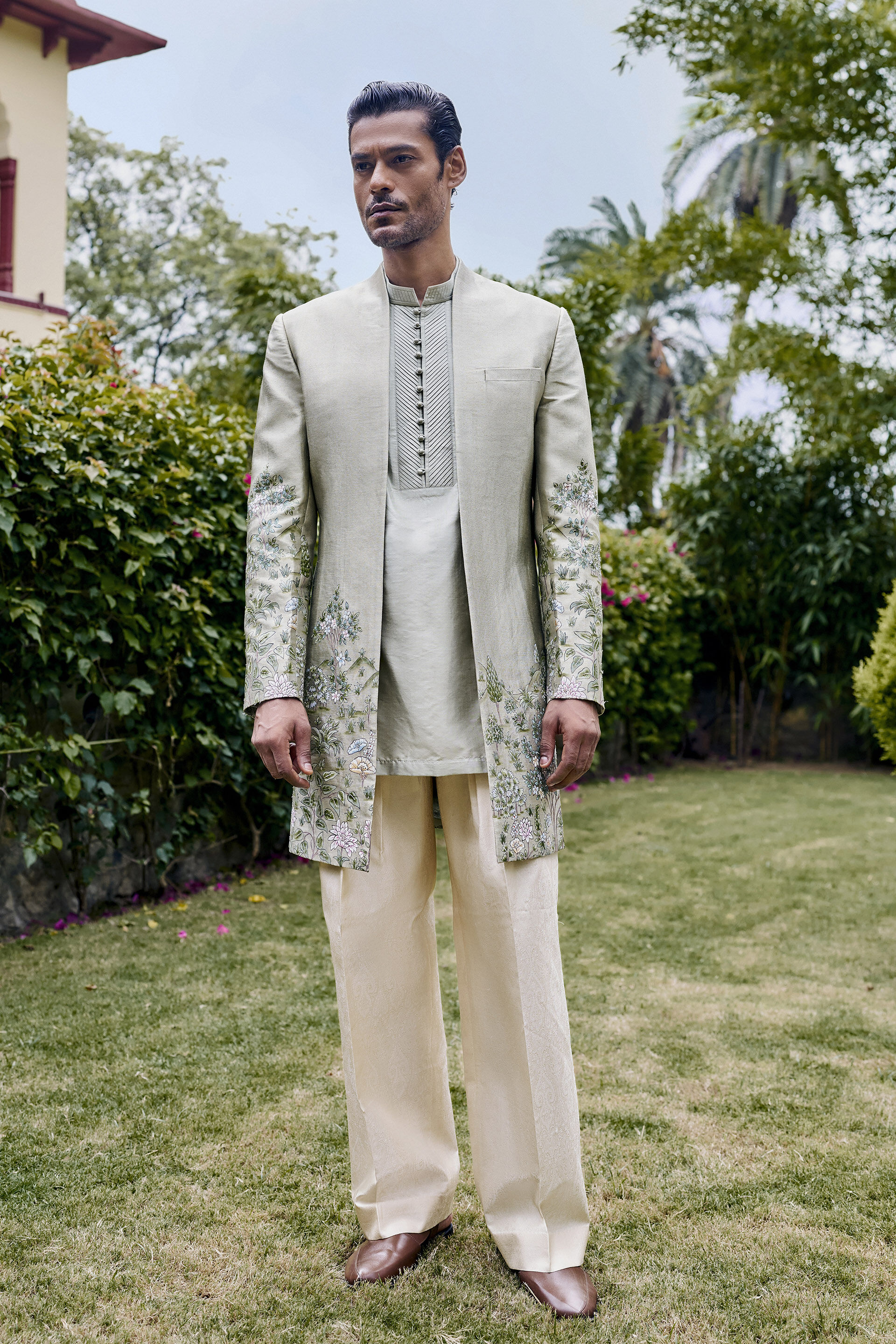 Entwine Hand-painted Pichhwai Sherwani - Sage