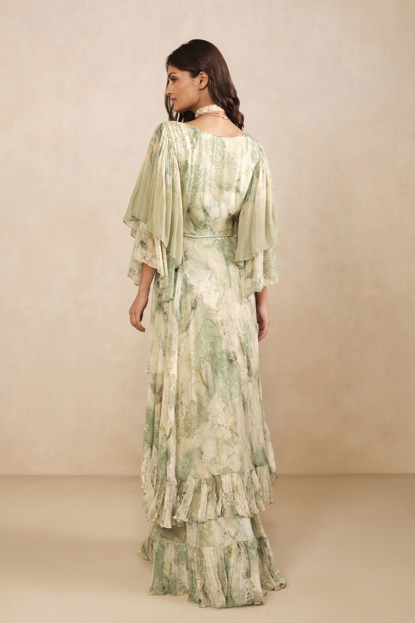 amur dress green AMUR - Ruched Bustier Pleated Ankle Gown