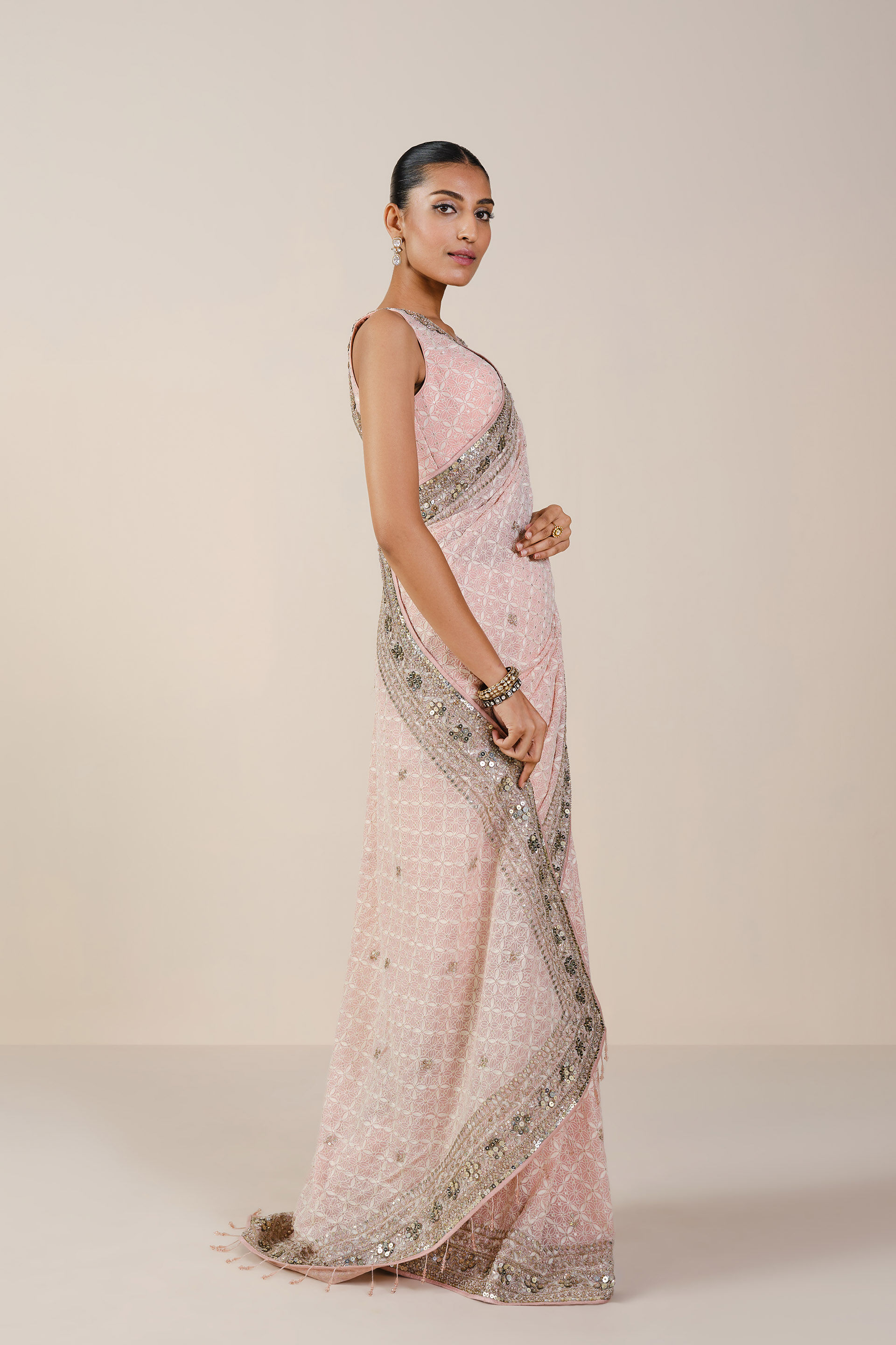 Aaloka Embroidered Georgette Saree, Blush, image 2
