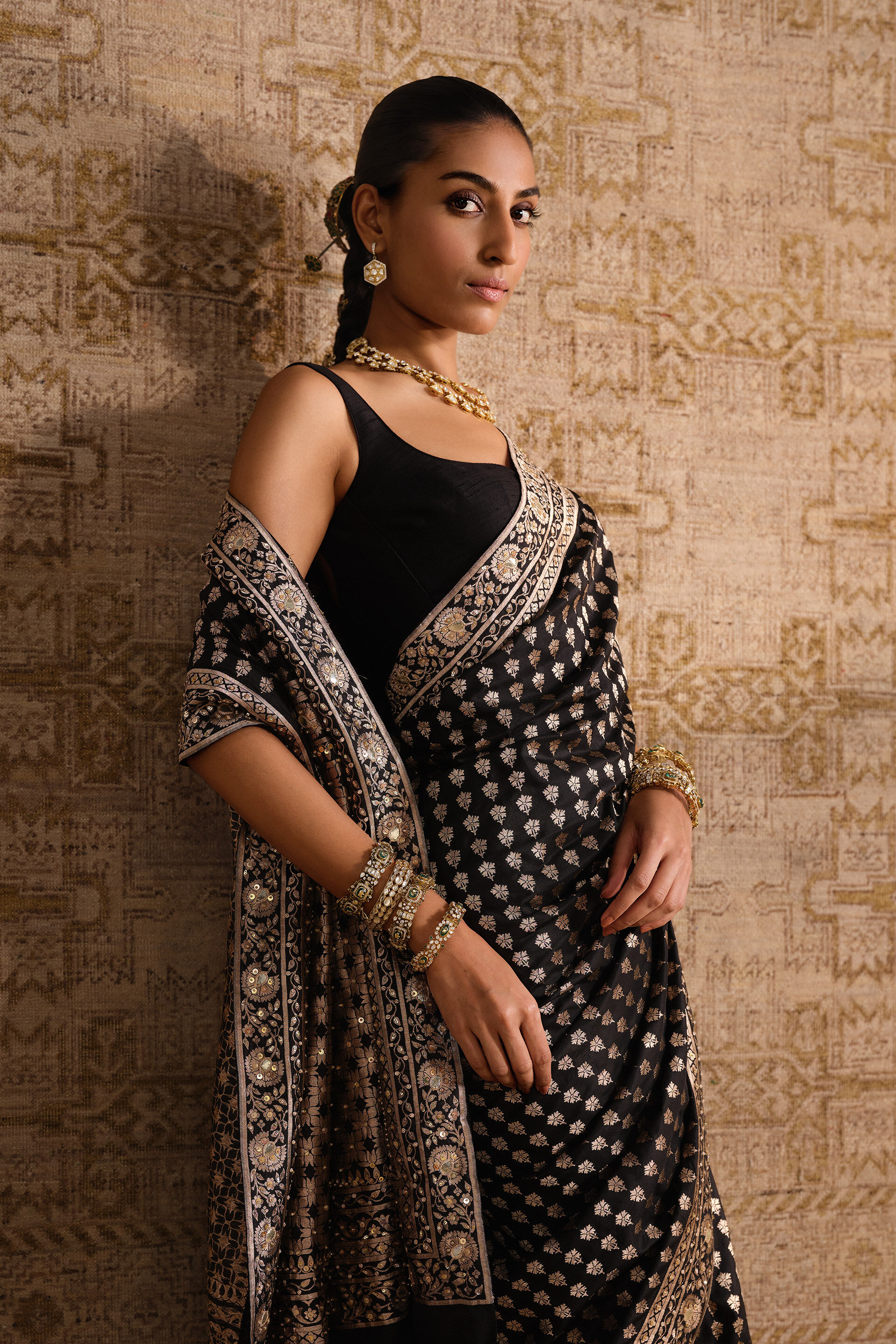 Arsheya Handwoven Benarasi Silk Saree - Black, Black, image 3