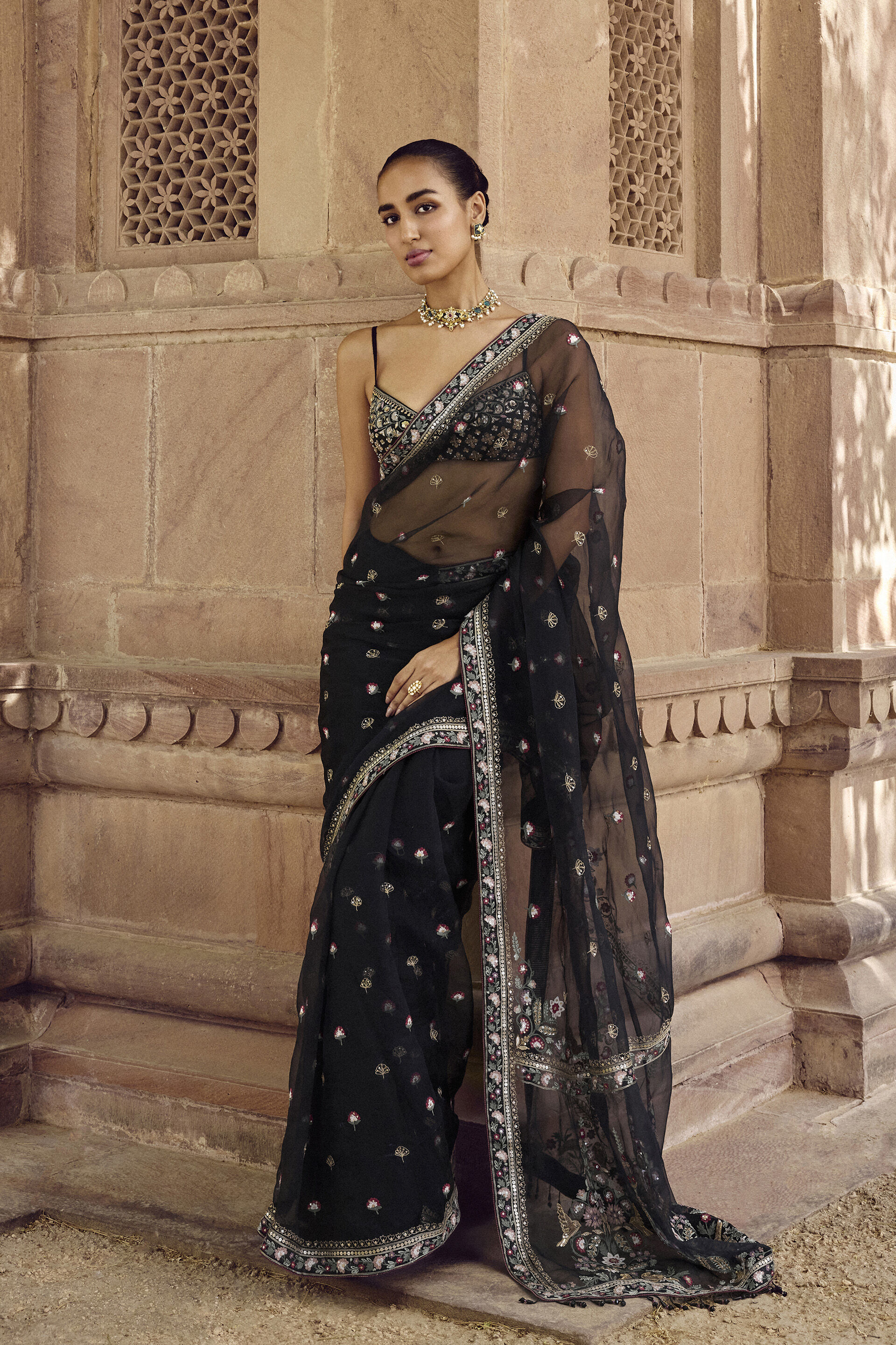 Nalakini Embroidered Silk Saree - Black