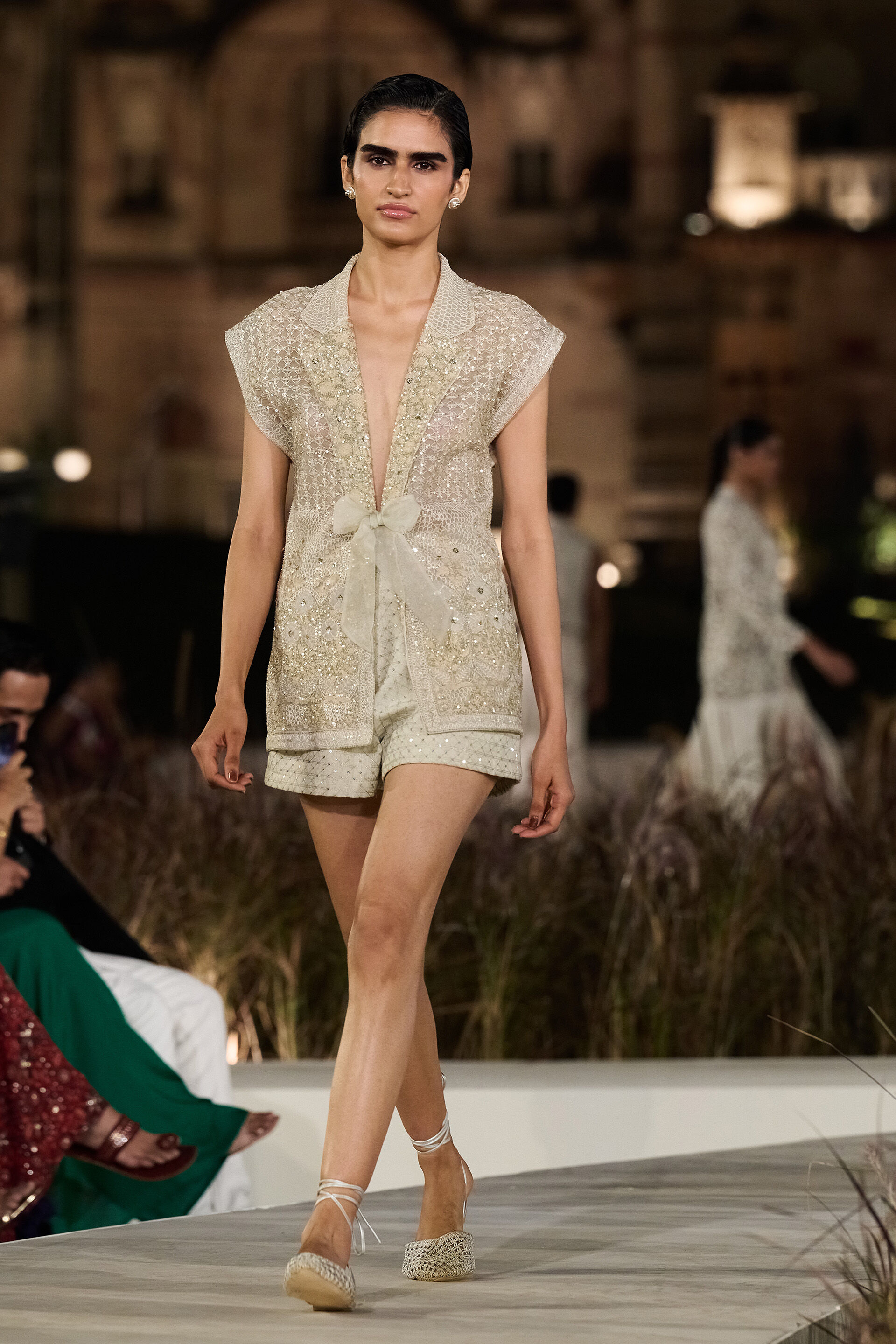 Arlen Embroidered Silk Jacket Set - Ivory