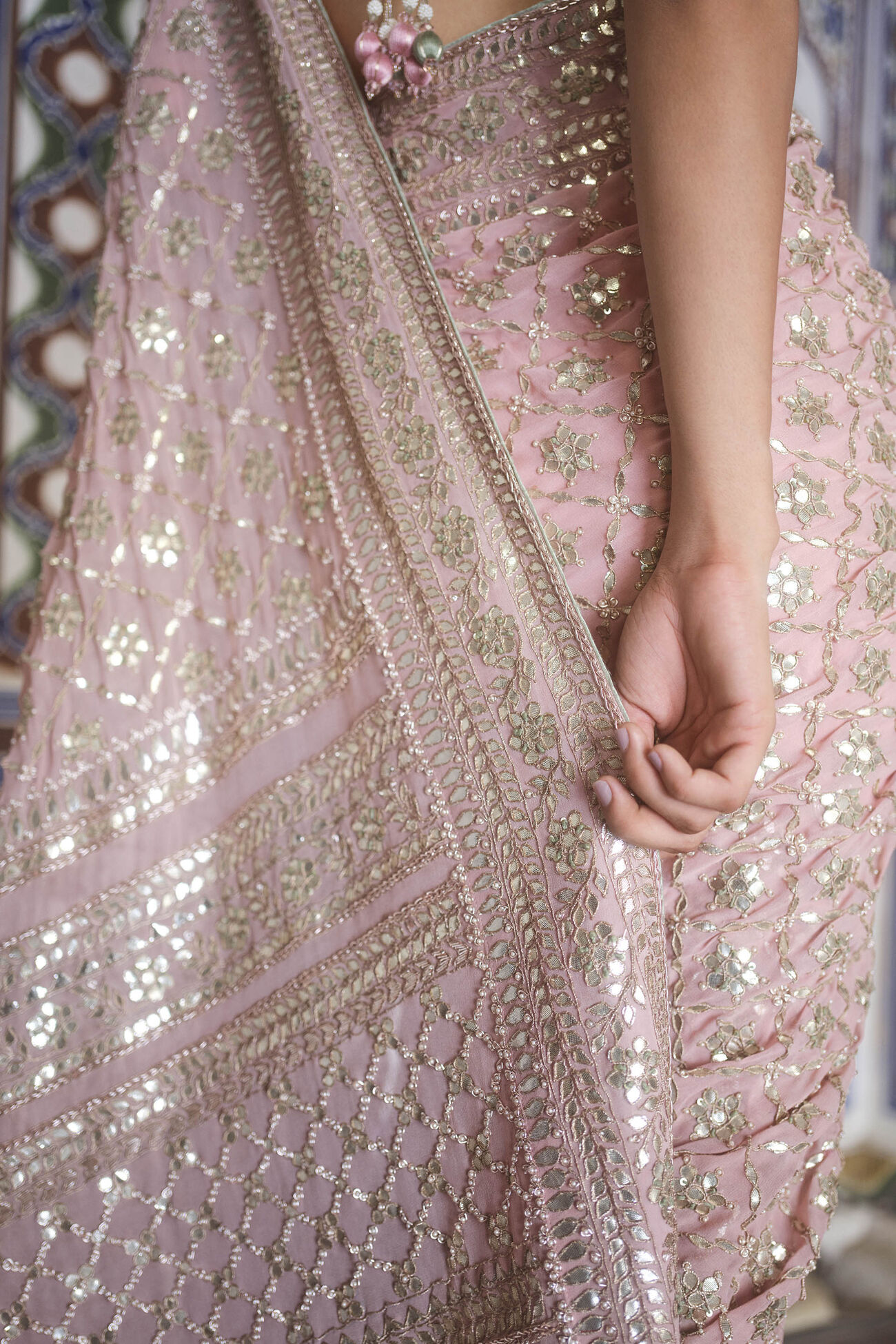 Tajanae Gota Patti Saree, Blush, image 4