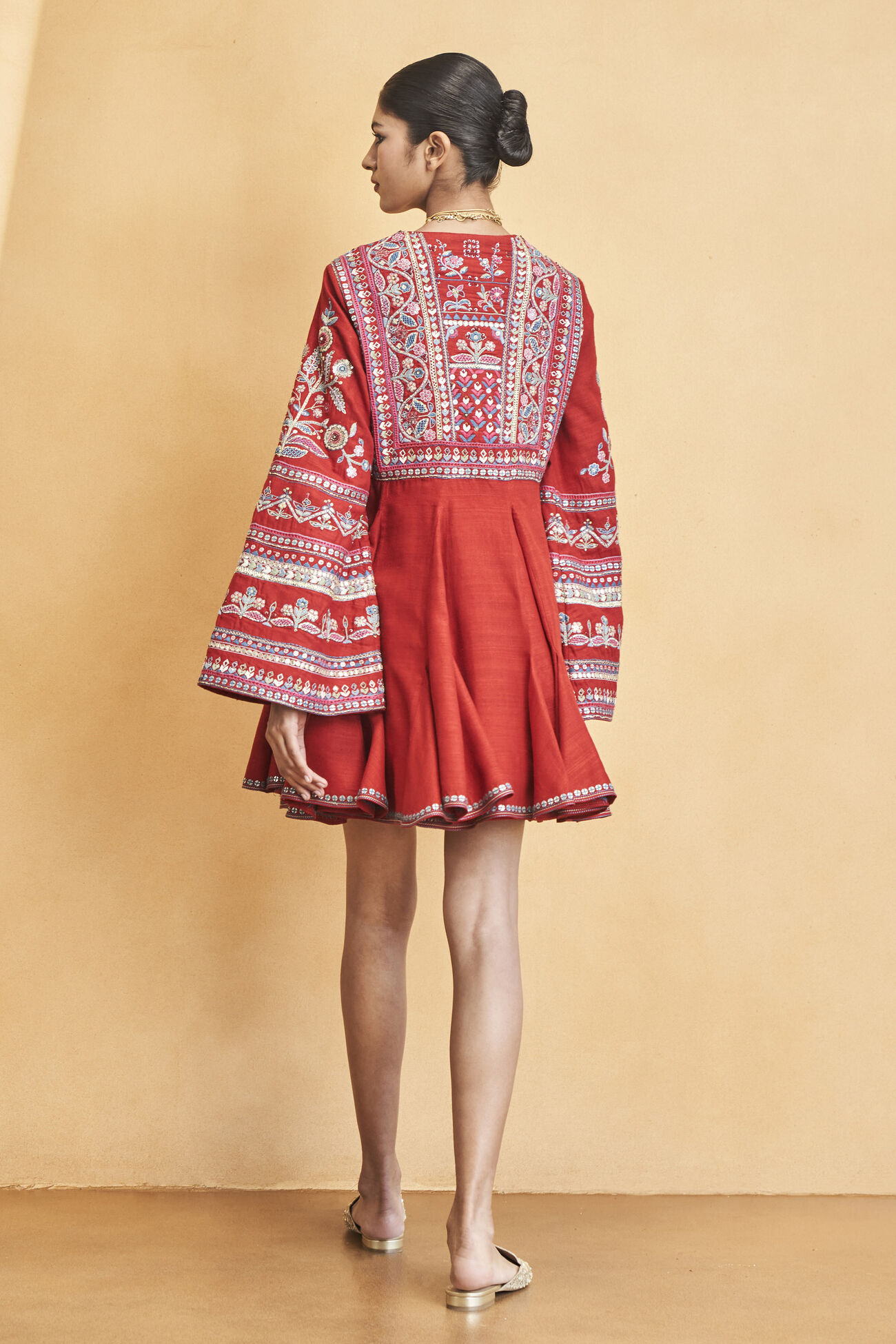 Spirit Of The Forest Embroidered Silk Dress - Red, Red, image 2