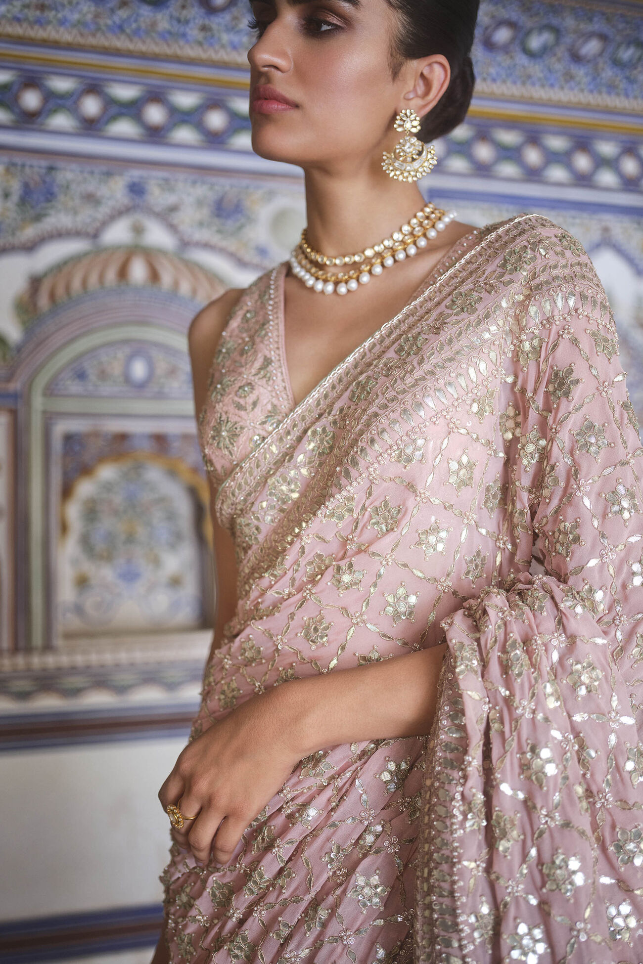 Tajanae Gota Patti Saree, Blush, image 3