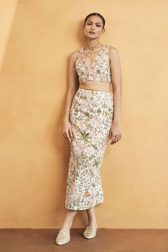 Into The Tropics Hand-painted Pichhwai Silk Skirt Set - Cream, Cream, image 1
