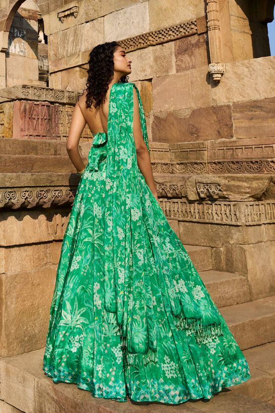 3 - Magic Magpies Lehenga Set - Green, image 3