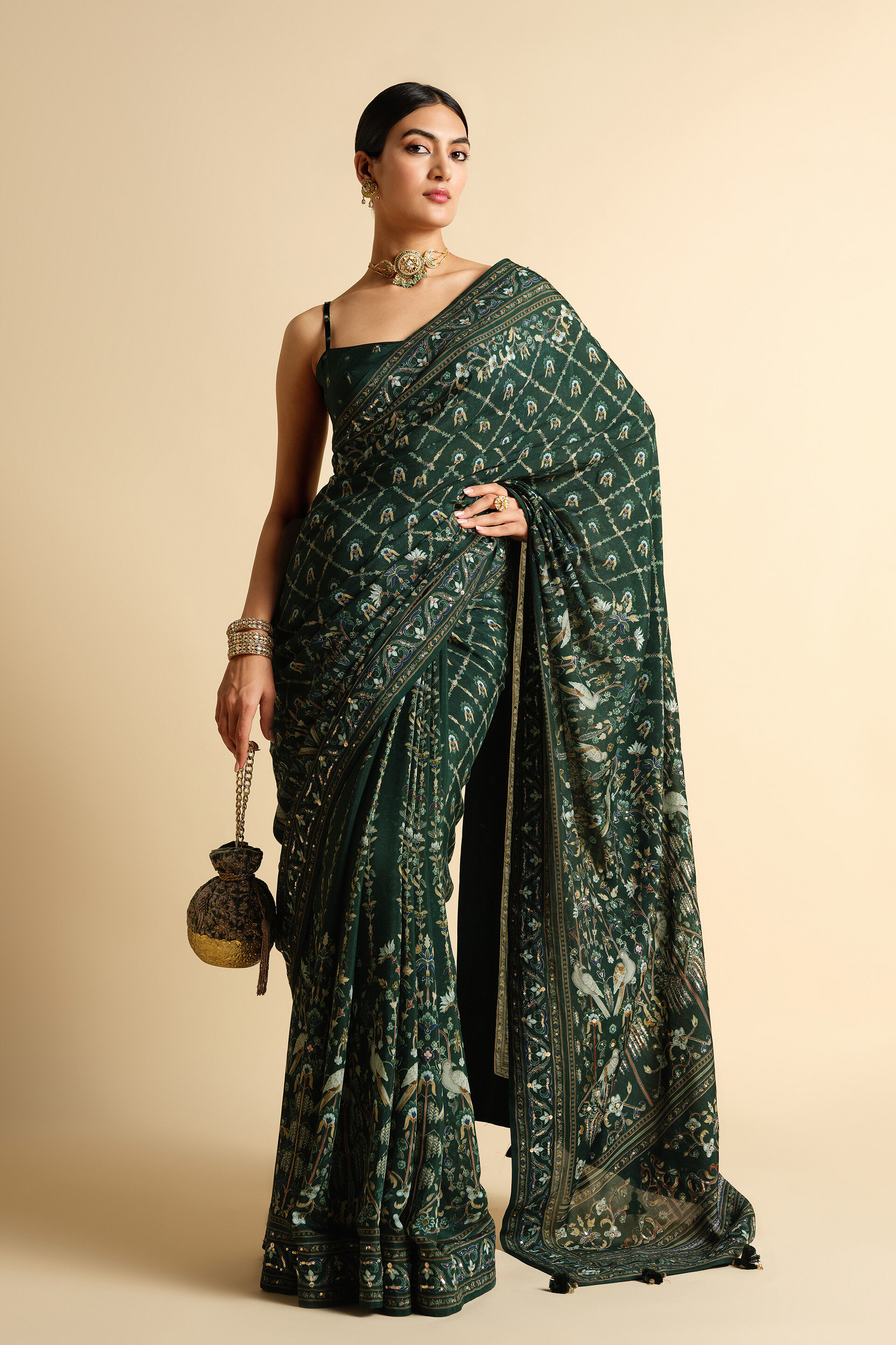 Nooraya Sequin Saree - Green