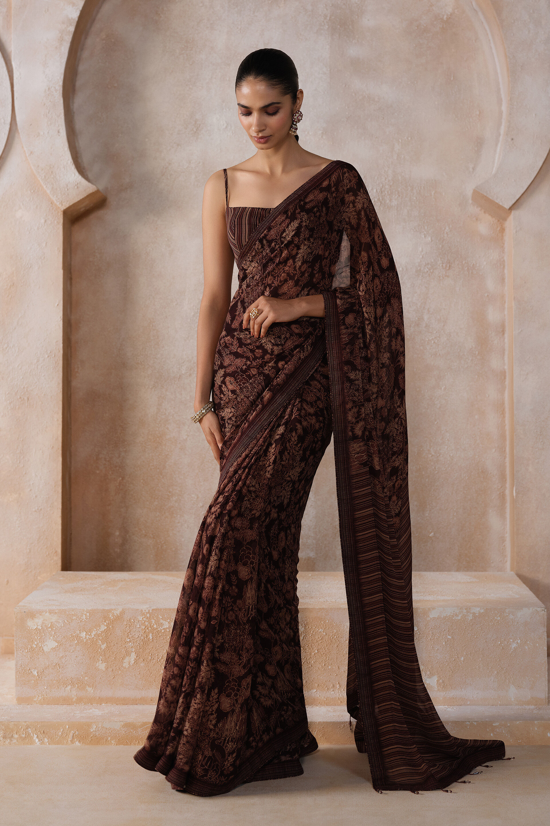 Onerva Chiffon Saree - Wine