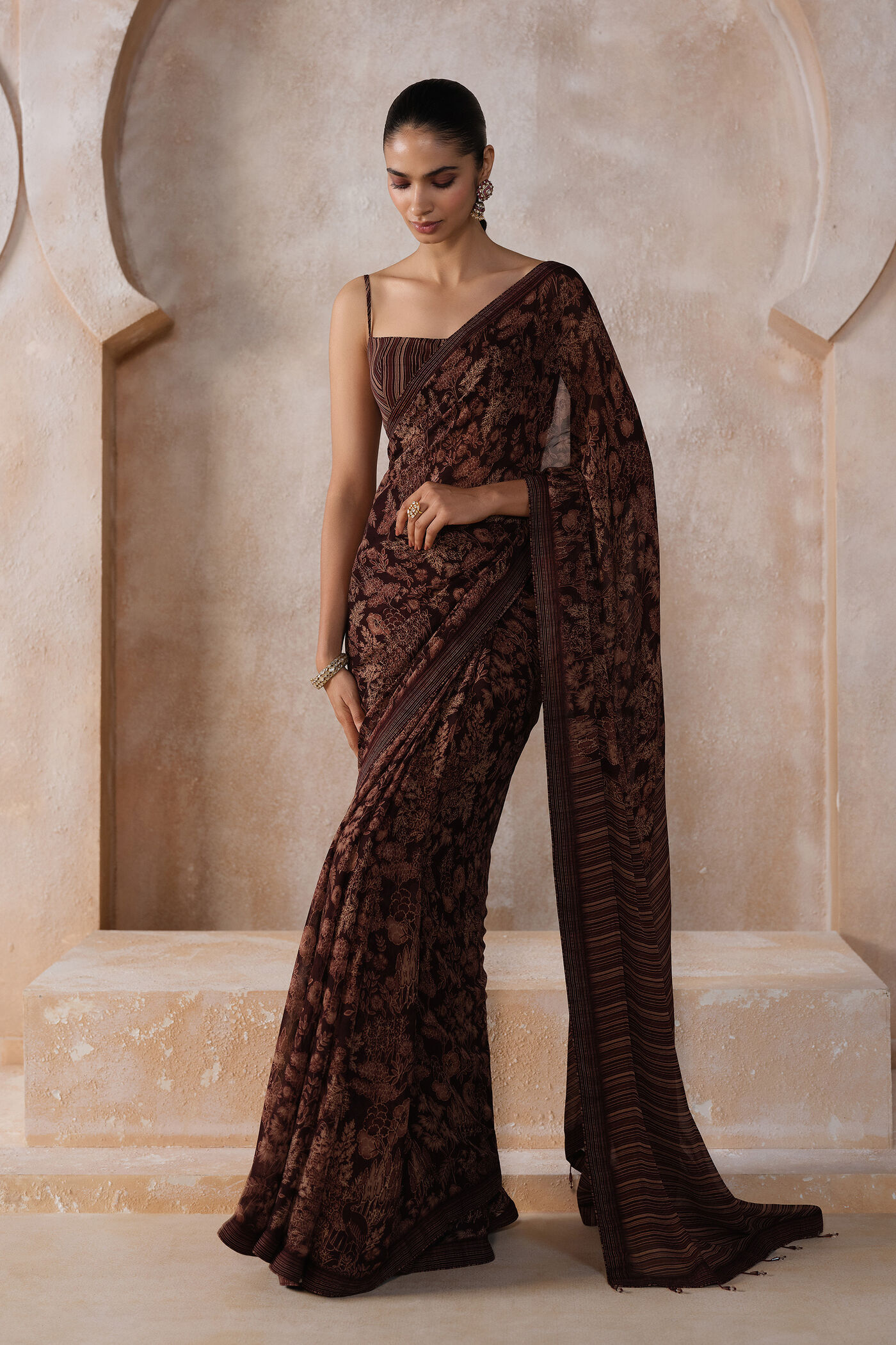 Onerva Chiffon Saree - Wine