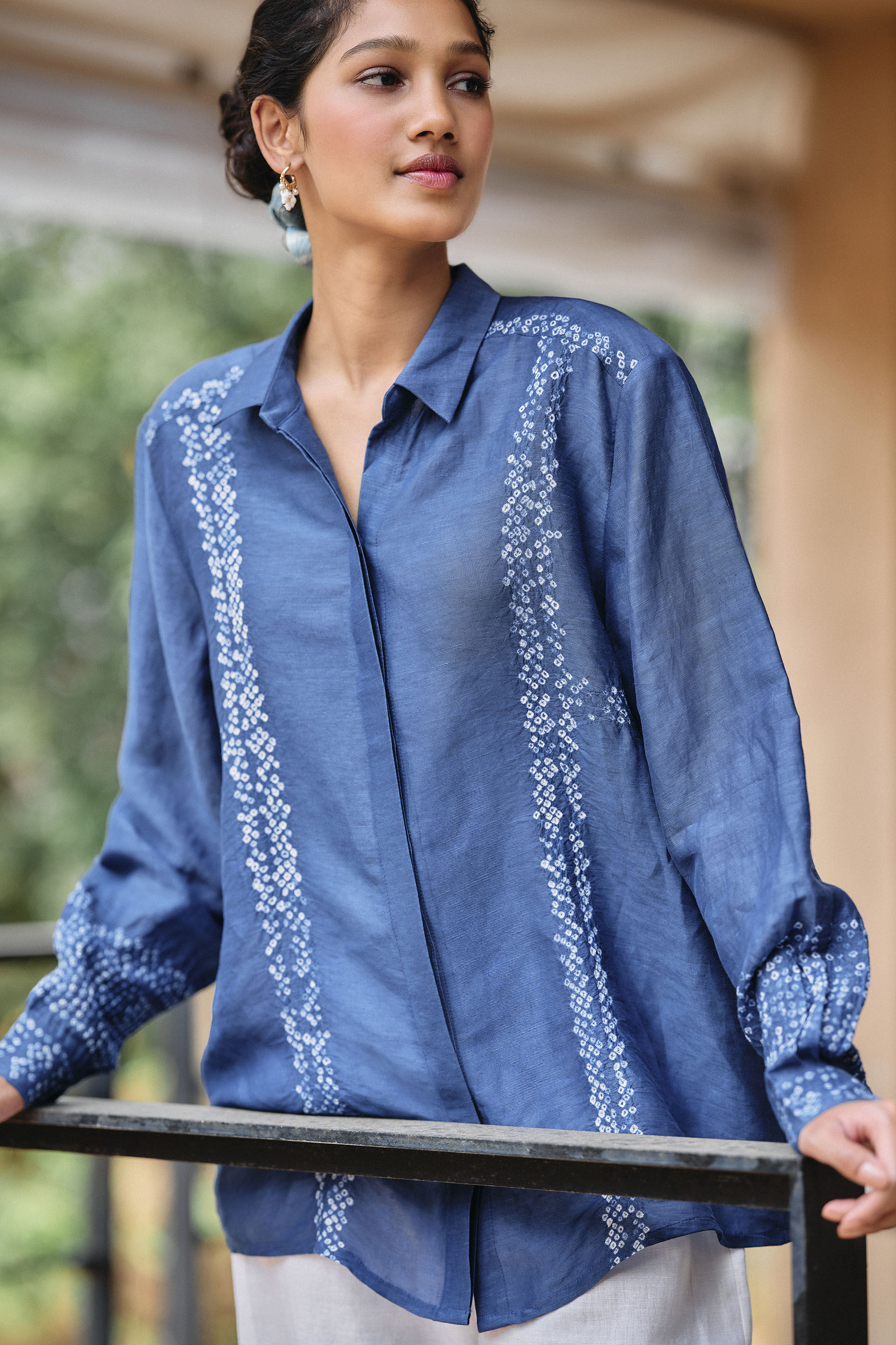 Dreamer Handcrafted Bandhani Linen Shirt - Indigo