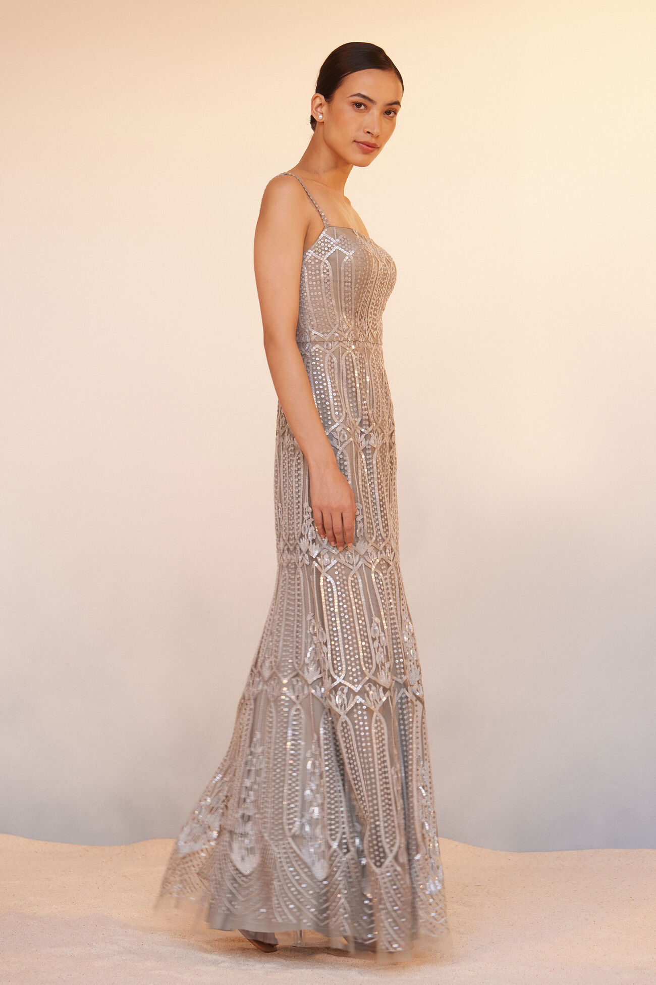 Amena Embroidered Gown, Grey, image 2