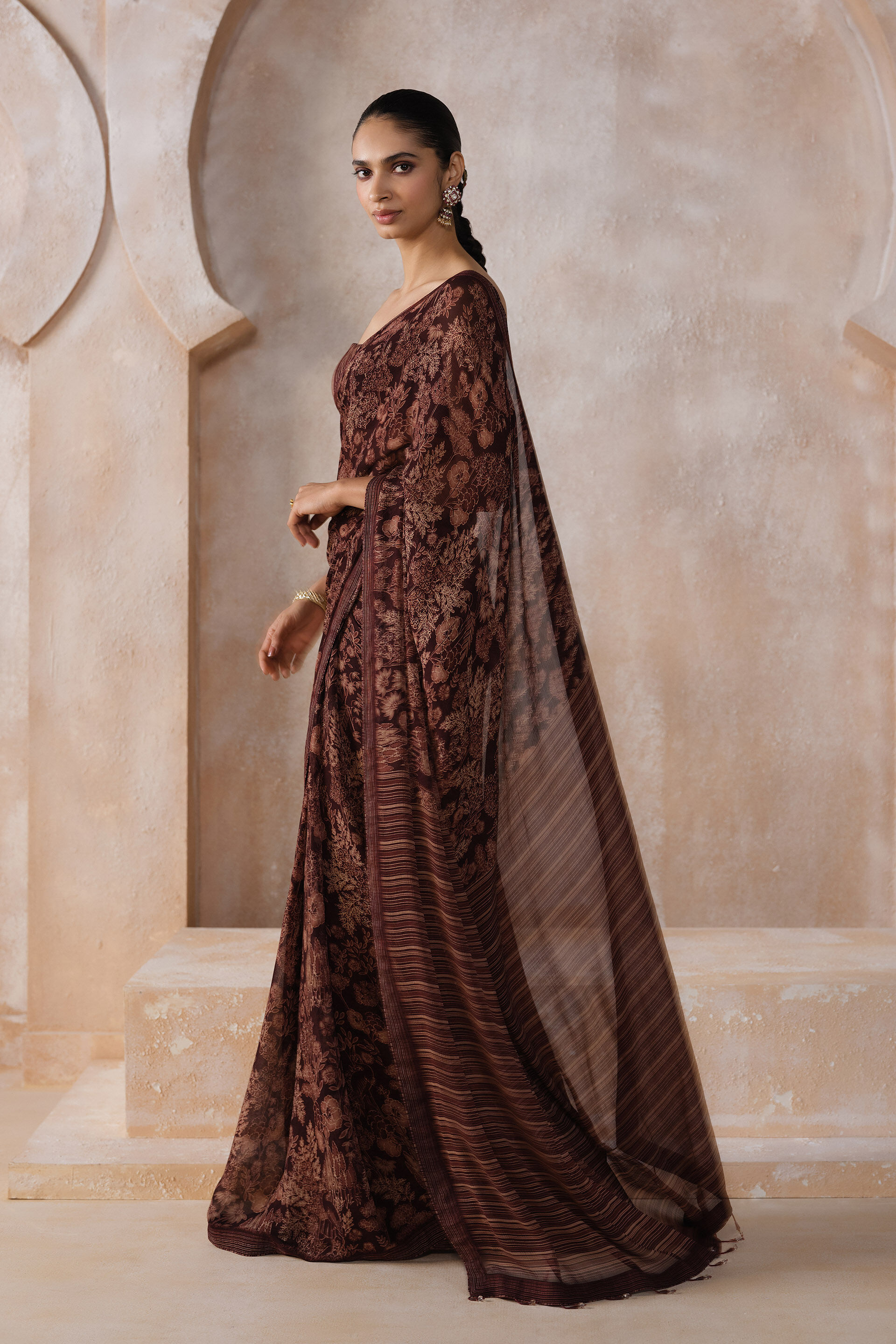 Onerva Chiffon Saree, Wine, image 3