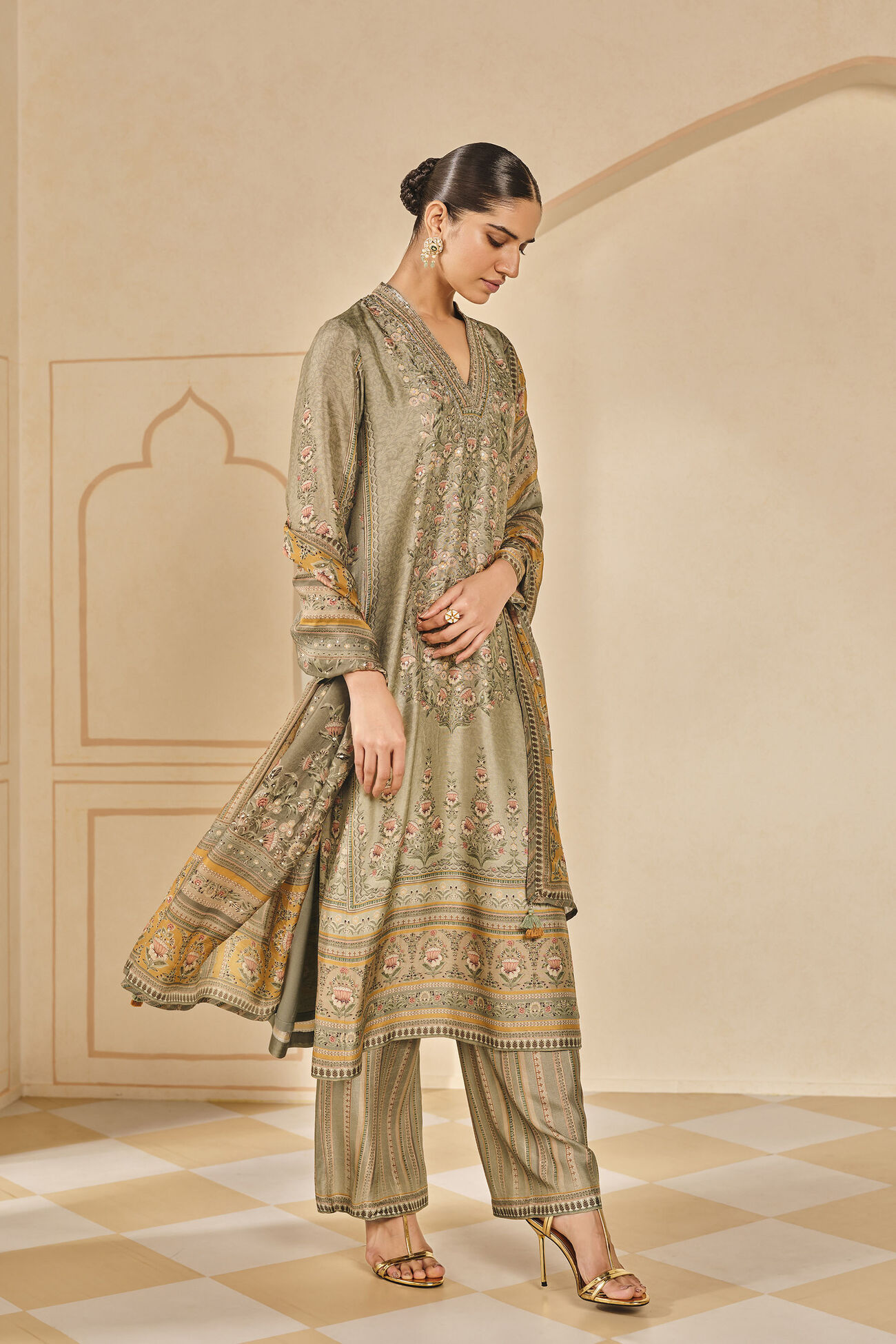 Azha Embroidered Cord Suit Set - Grey, Grey, image 2