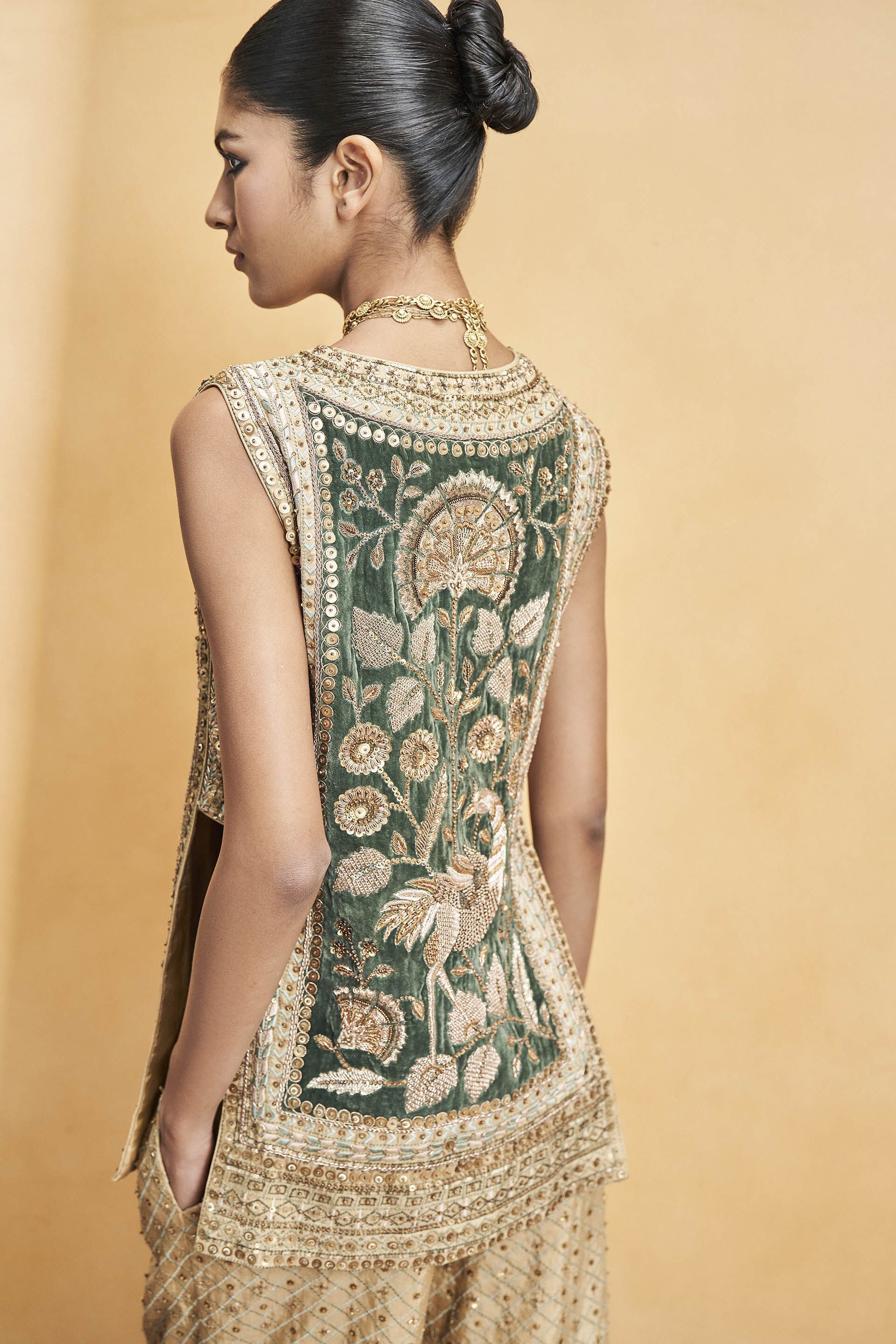 Heart Of The Forest Embroidered Zardozi Set - Gold, Gold, image 7