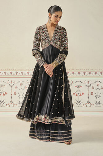 Sanjula Gota Patti Silk Anarkali Set - Black, Black, image 3