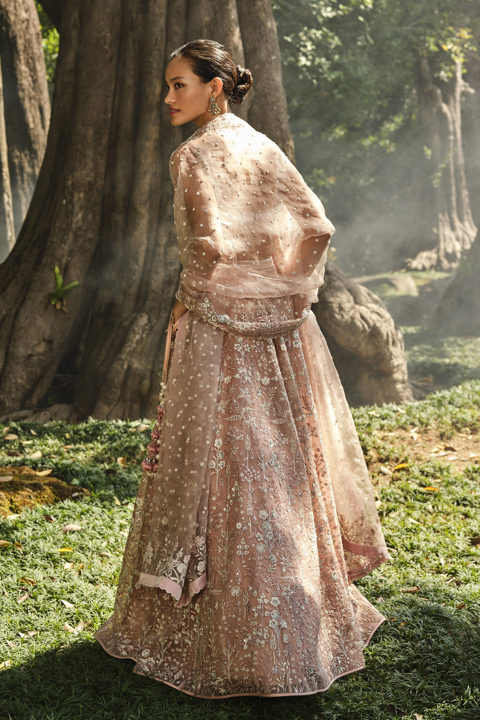 Forest Rose Embroidered Silk Lehenga Set - Blush