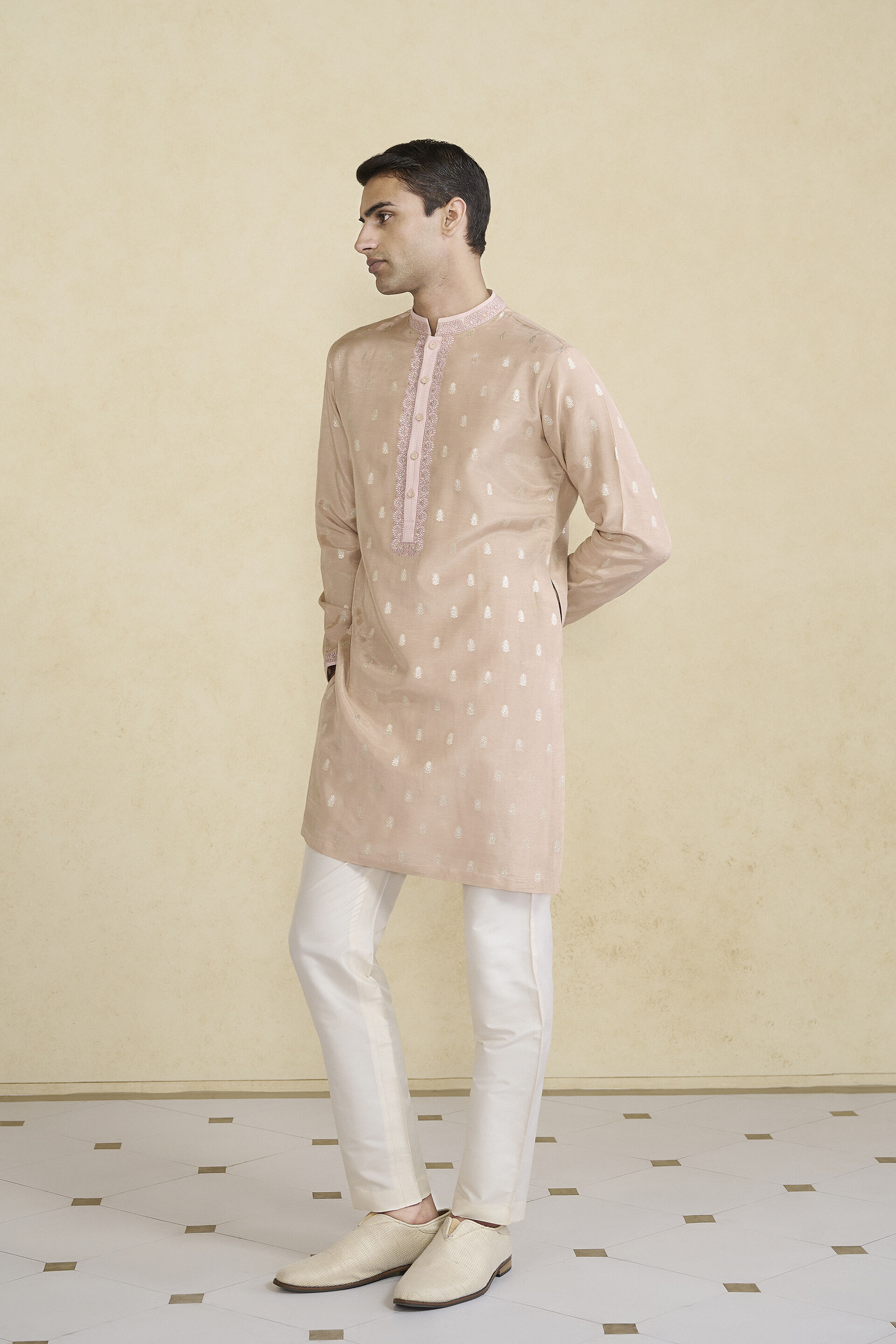 Vinil Handwoven Benarasi Silk Kurta - Pink, Pink, image 3