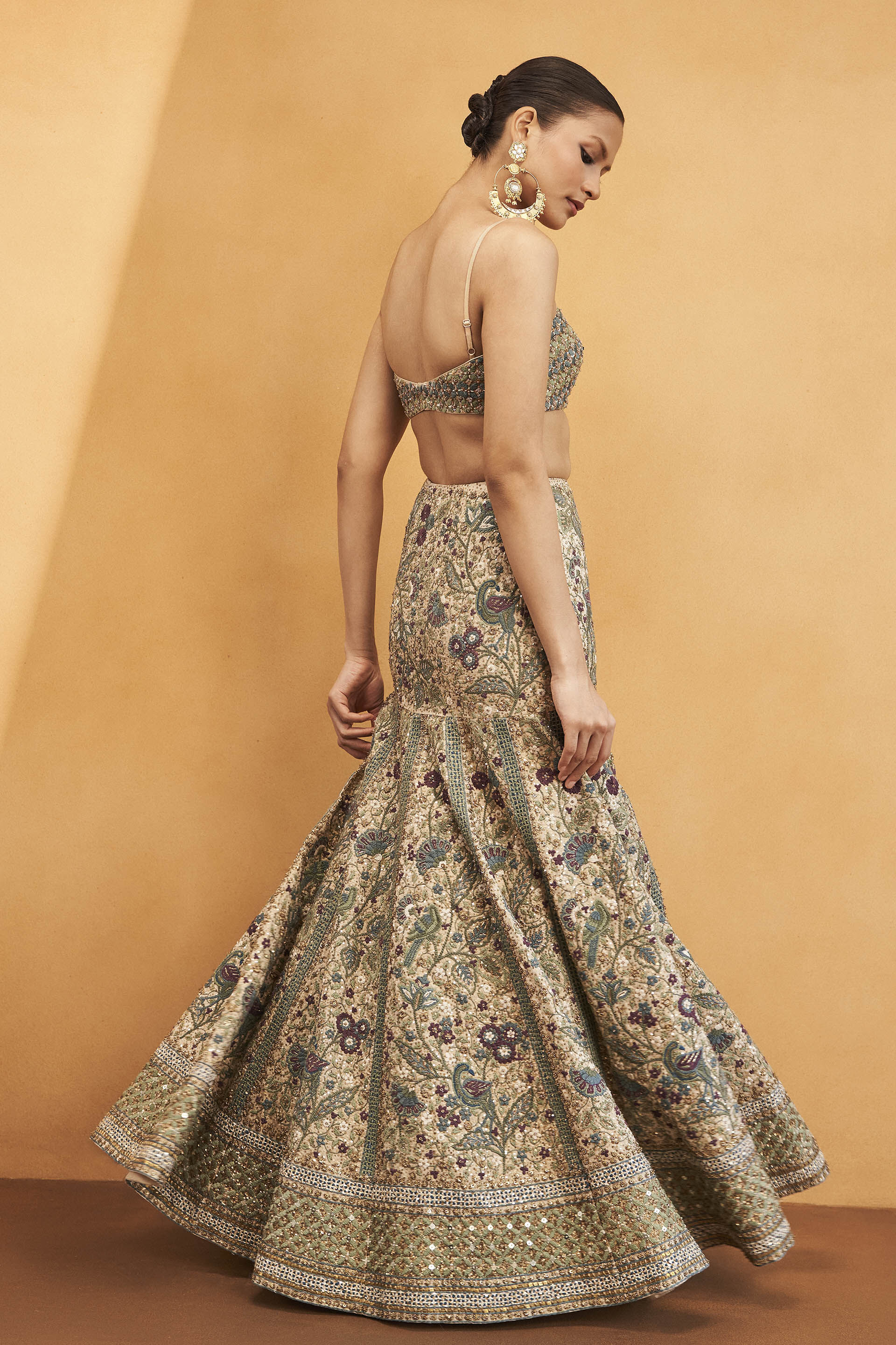 Harmony Of The Forest Embroidered Zardozi Skirt Set - Gold, Gold, image 2