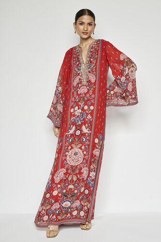 Alhambra Zardozi Embroidered Silk Kaftan - Red, Red, image 2