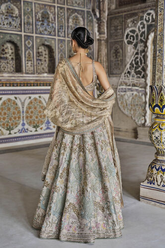 Suramya Embroidered Zardozi Silk Lehenga Set - Gold, Gold, image 2