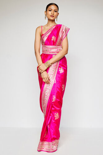 Malavika Benarasi Silk Embroidered Saree - Pink, Pink, image 1