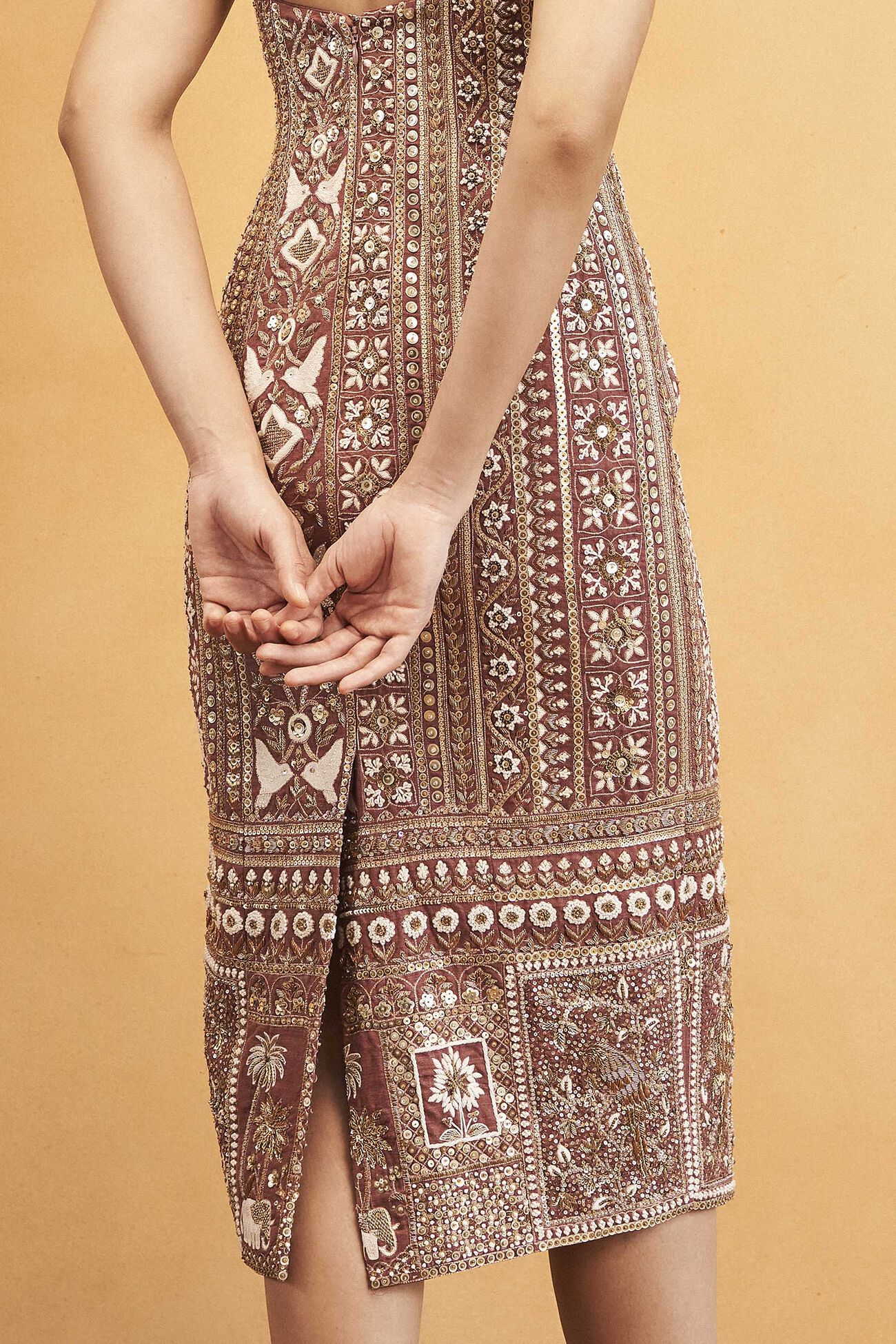 From The Wilderness Zardozi Embroidered Silk Dress - Brown, Brown, image 4