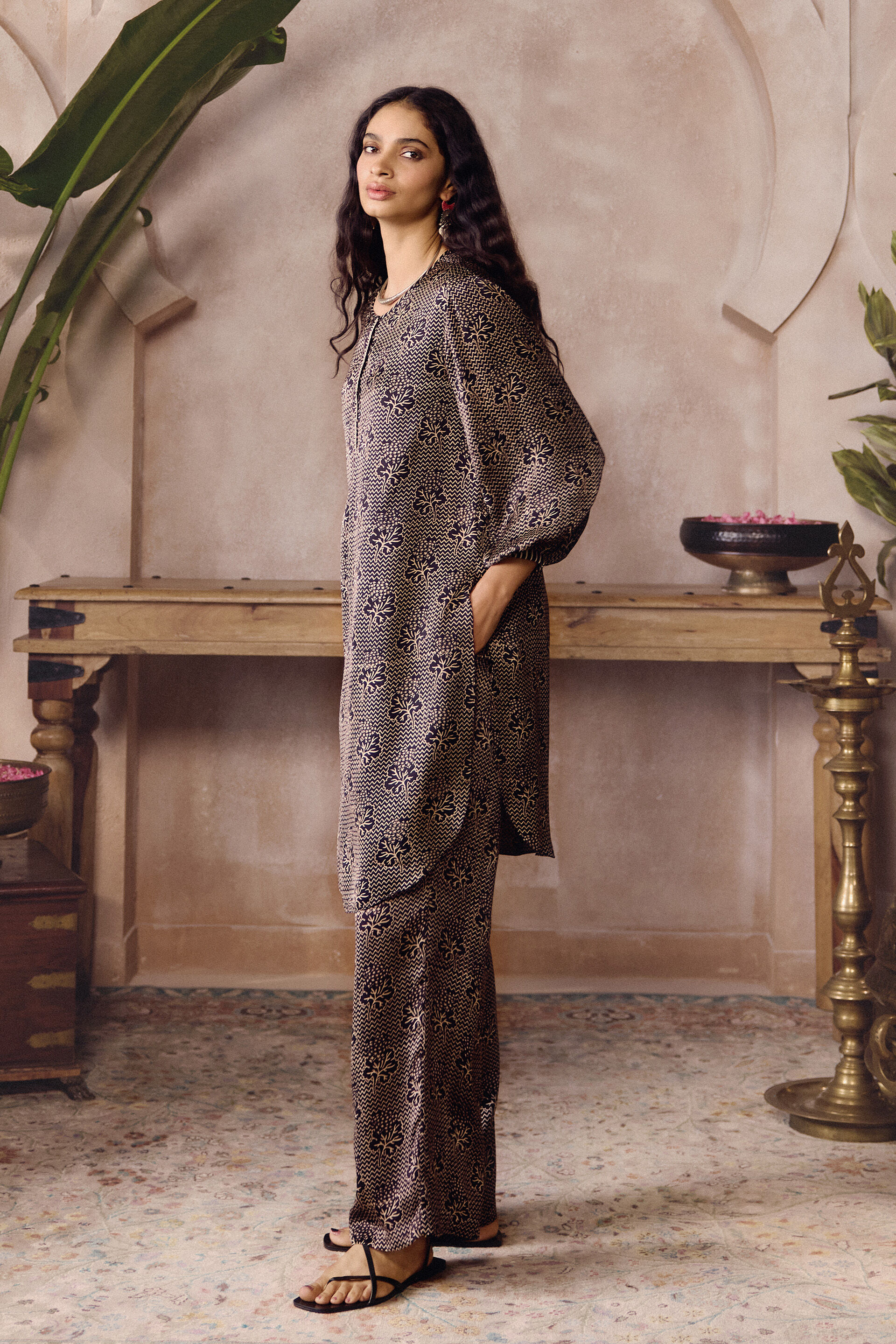 Afon Ajrakh Hand-block Printed Co-ord - Black, Black, image 3