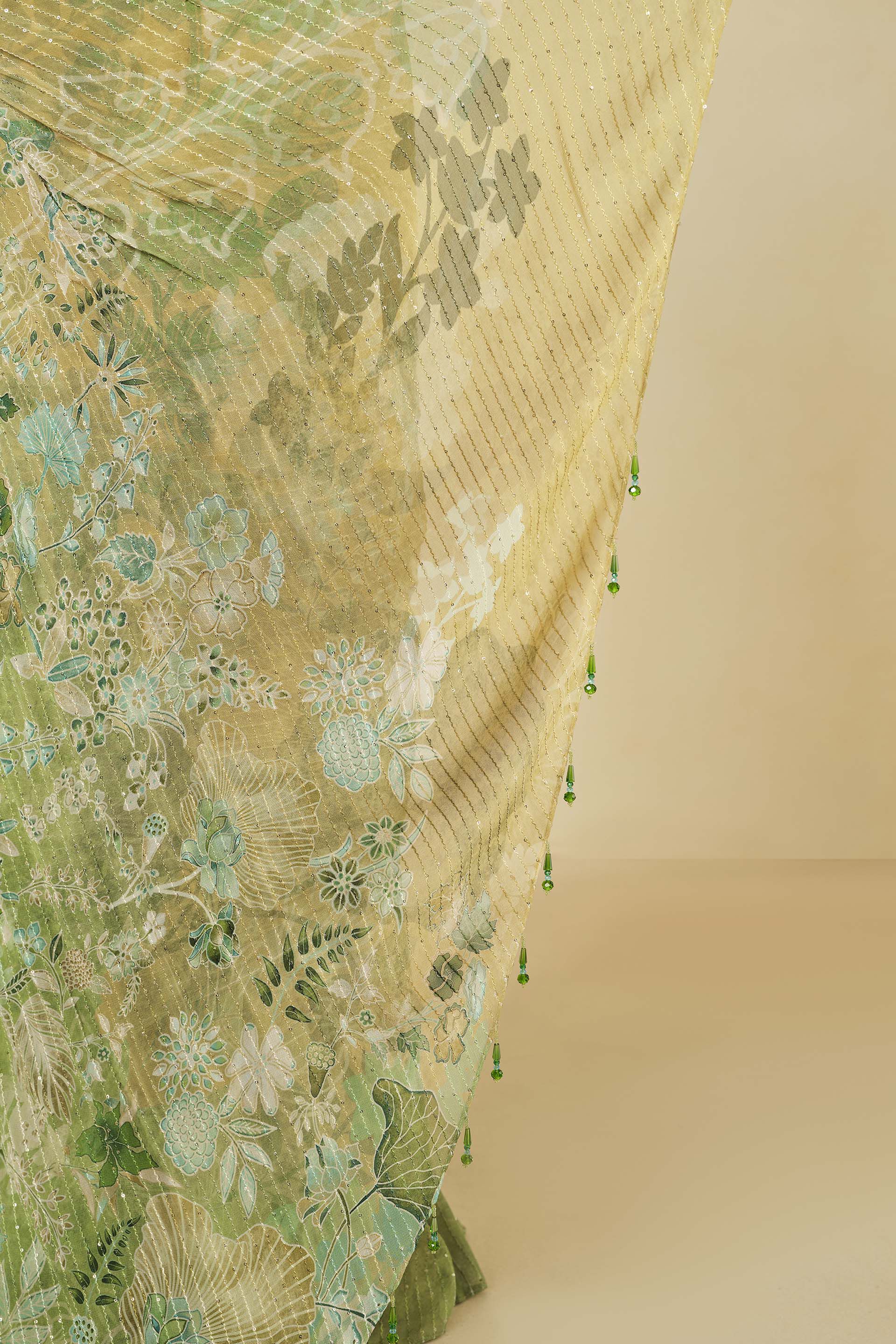 Naida Georgette Pre-draped Saree - Sage, Sage, image 7