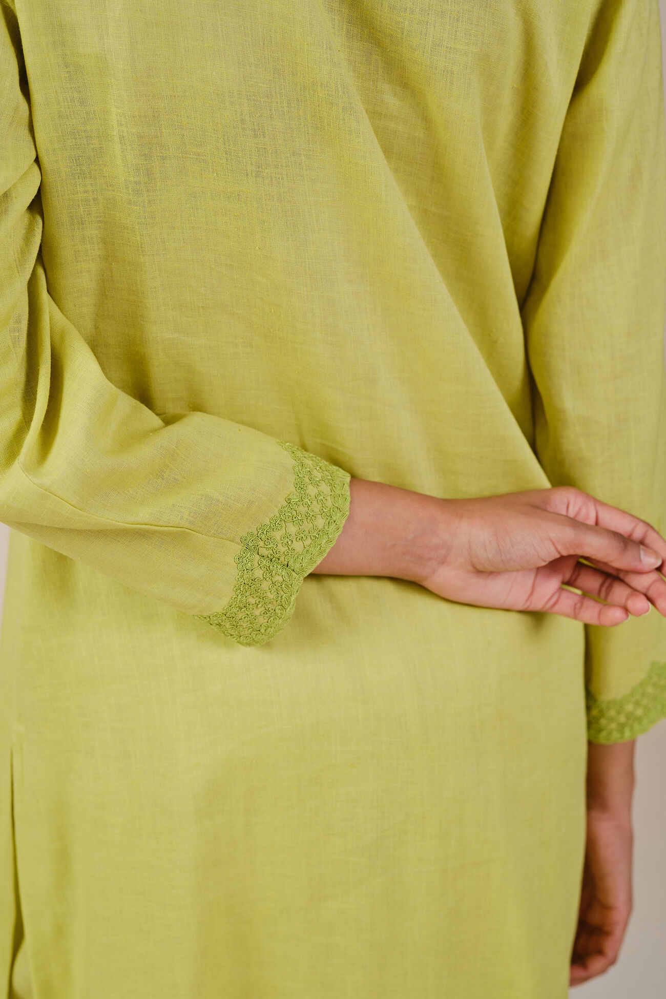 Lauryn Embroidered Linen Kurta Set - Lime, Lime, image 5