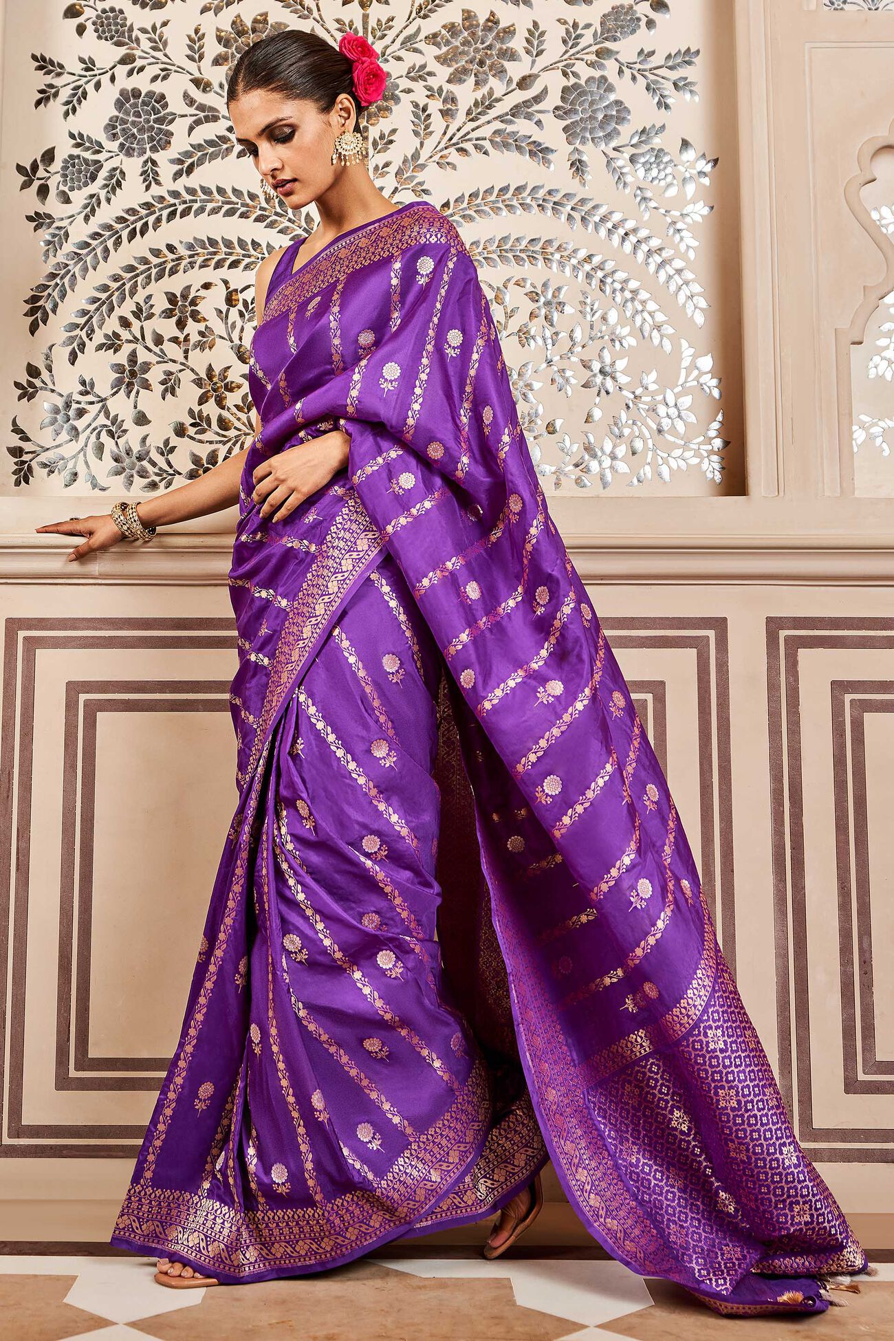 Sravya Benarasi Saree - Purple, Purple, image 2