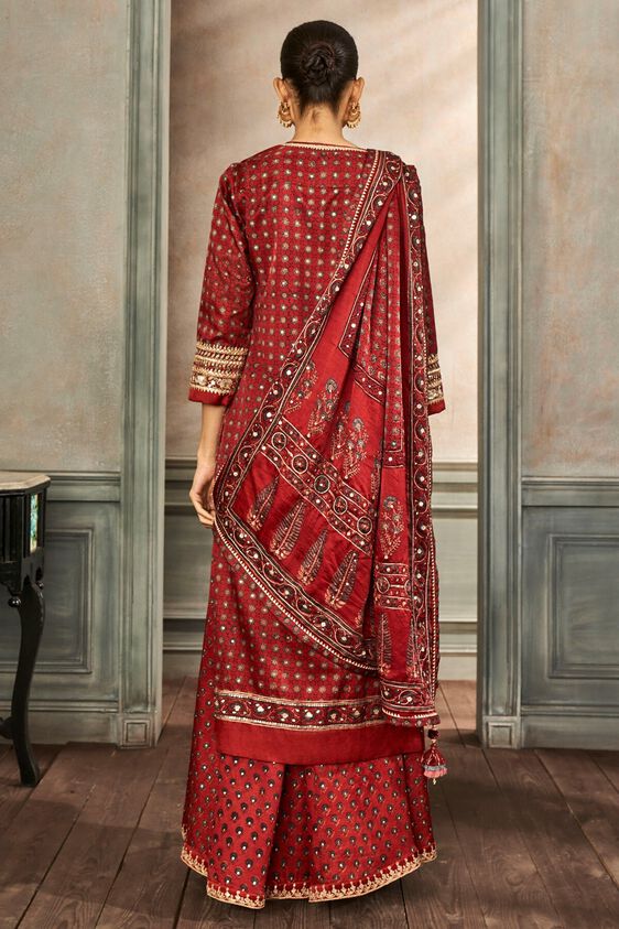 2 - Tarita Ajrakh Sharara Set – Red, image 2