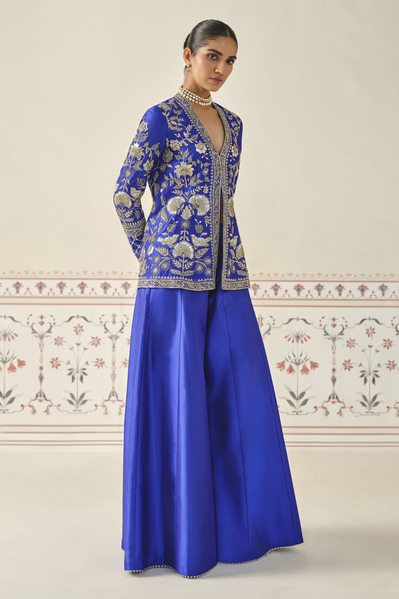 Sanaaya Gota Patti Silk Sharara Set - Blue, Blue, image 3