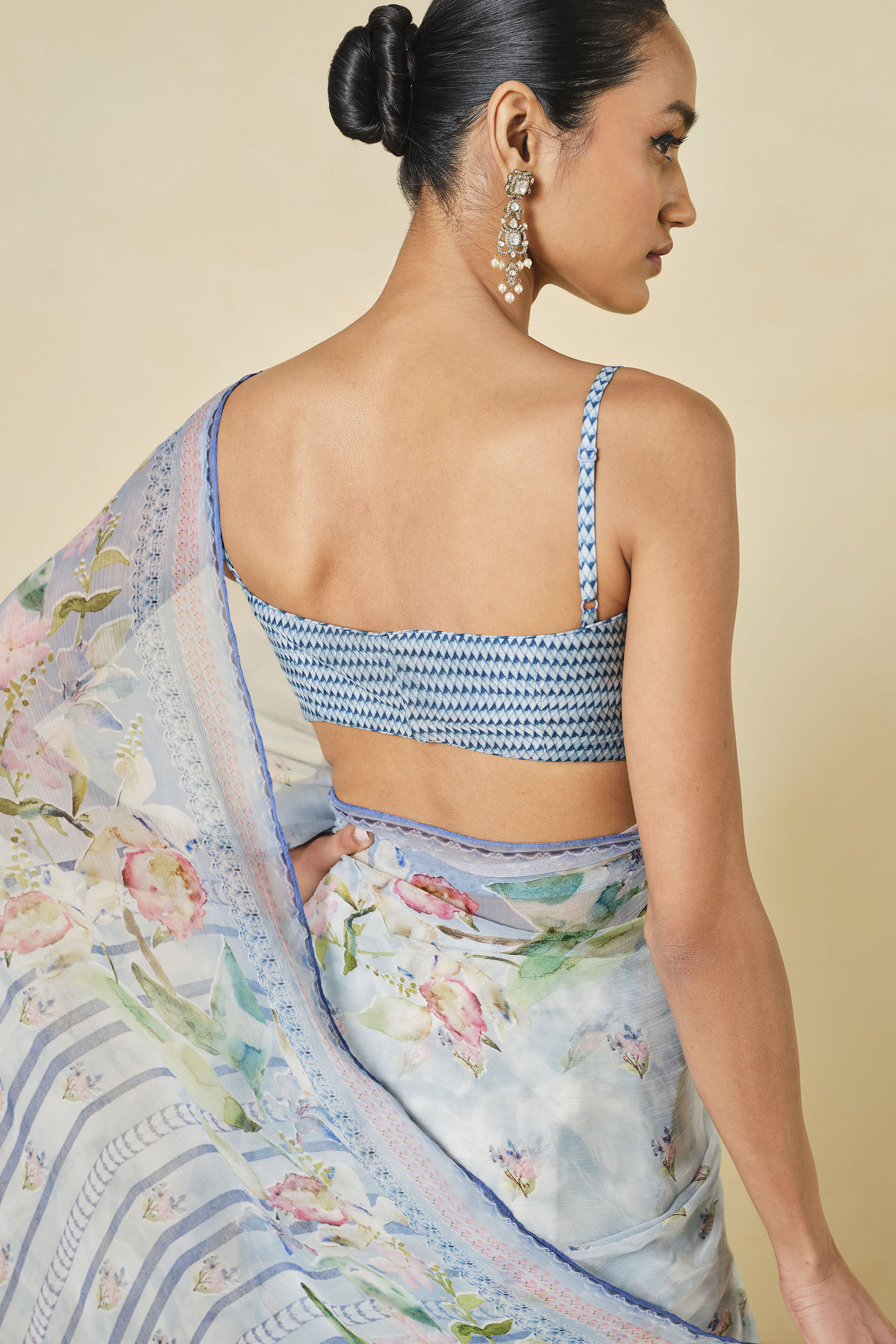 Dayflower Chiffon Saree - Blue, Blue, image 5