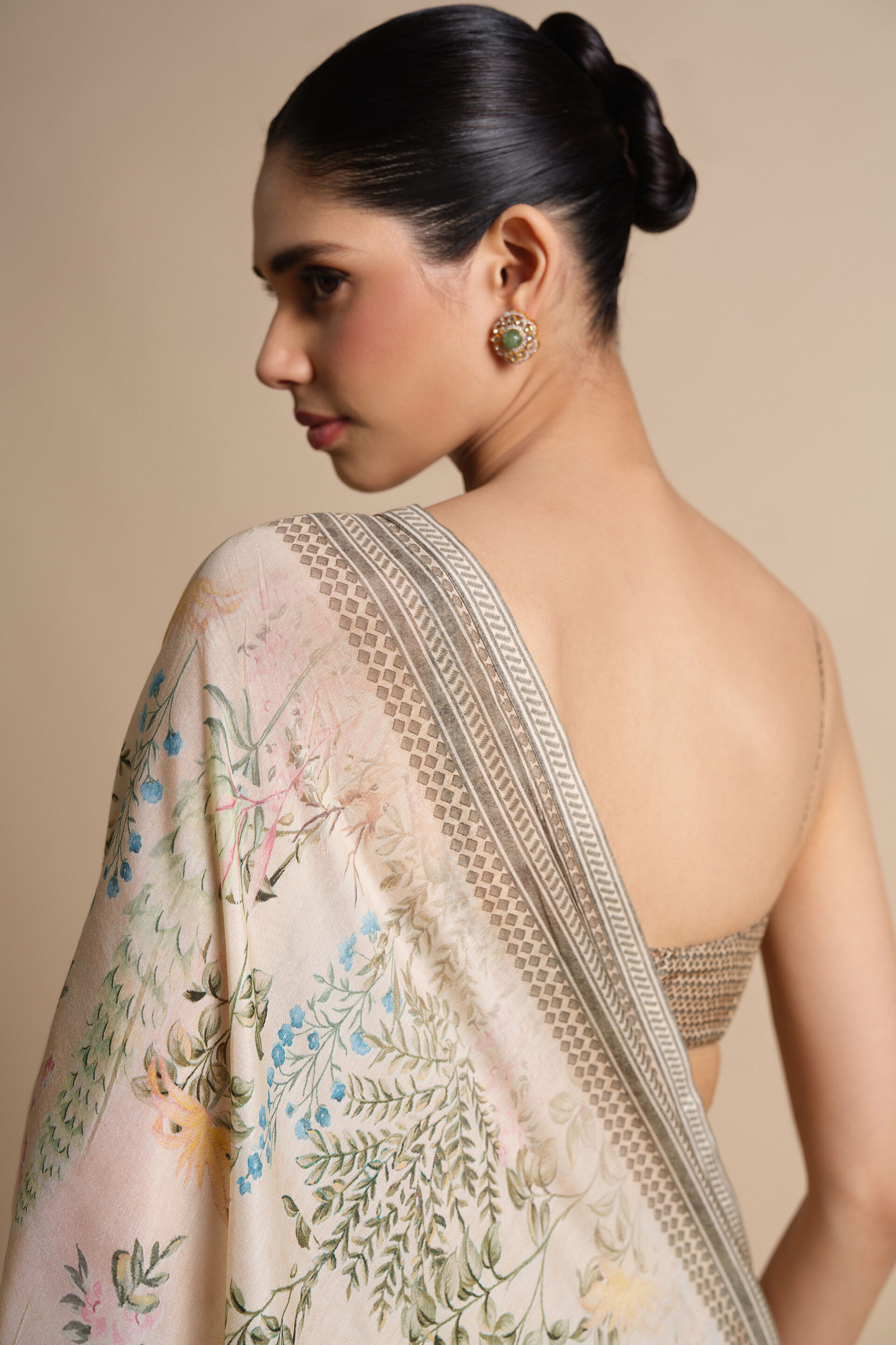 Romney Printed Saree - Natural, Natural, image 4