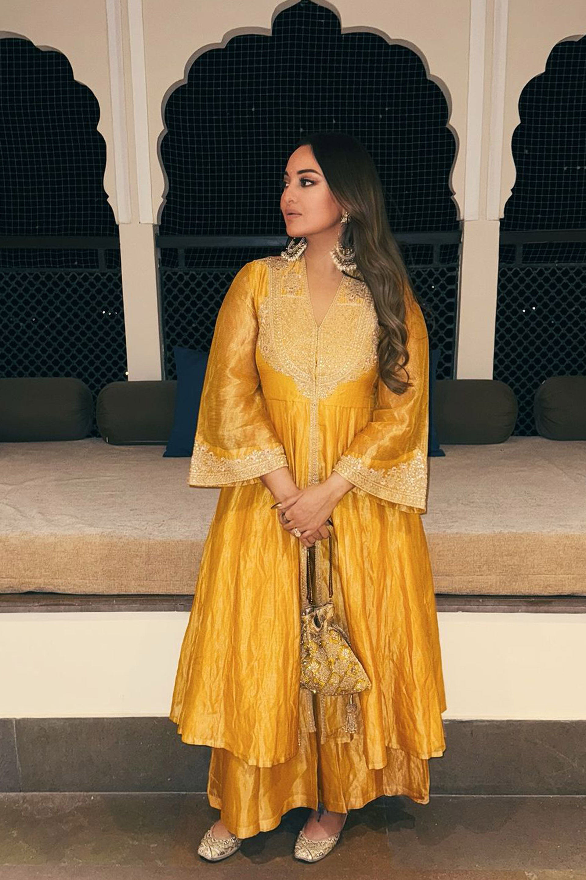Azha Embroidered Zardozi Silk Jacket Set - Yellow, , image 2