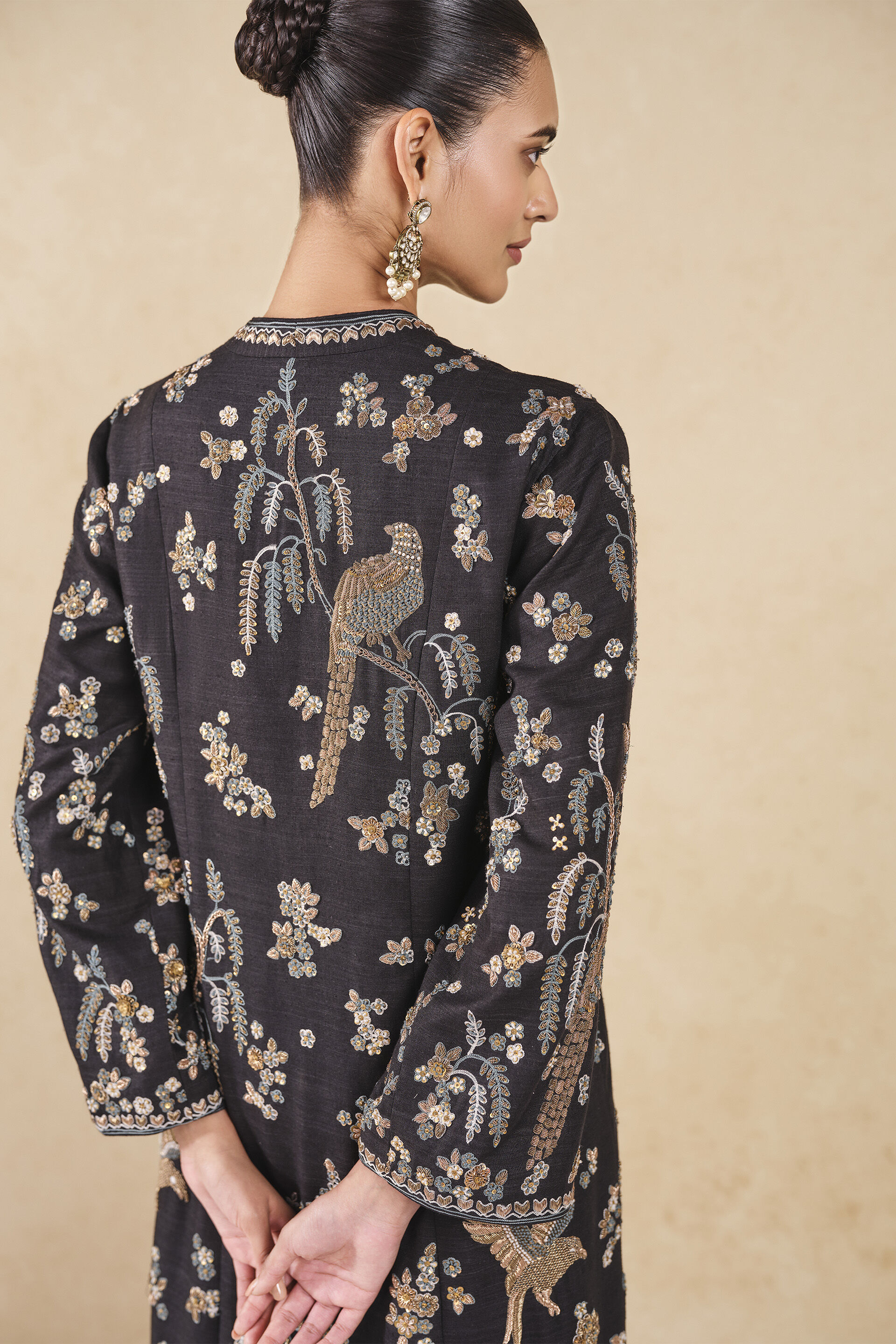 Buy Designer Shirina Embroidered Silk Jacket Set - Black