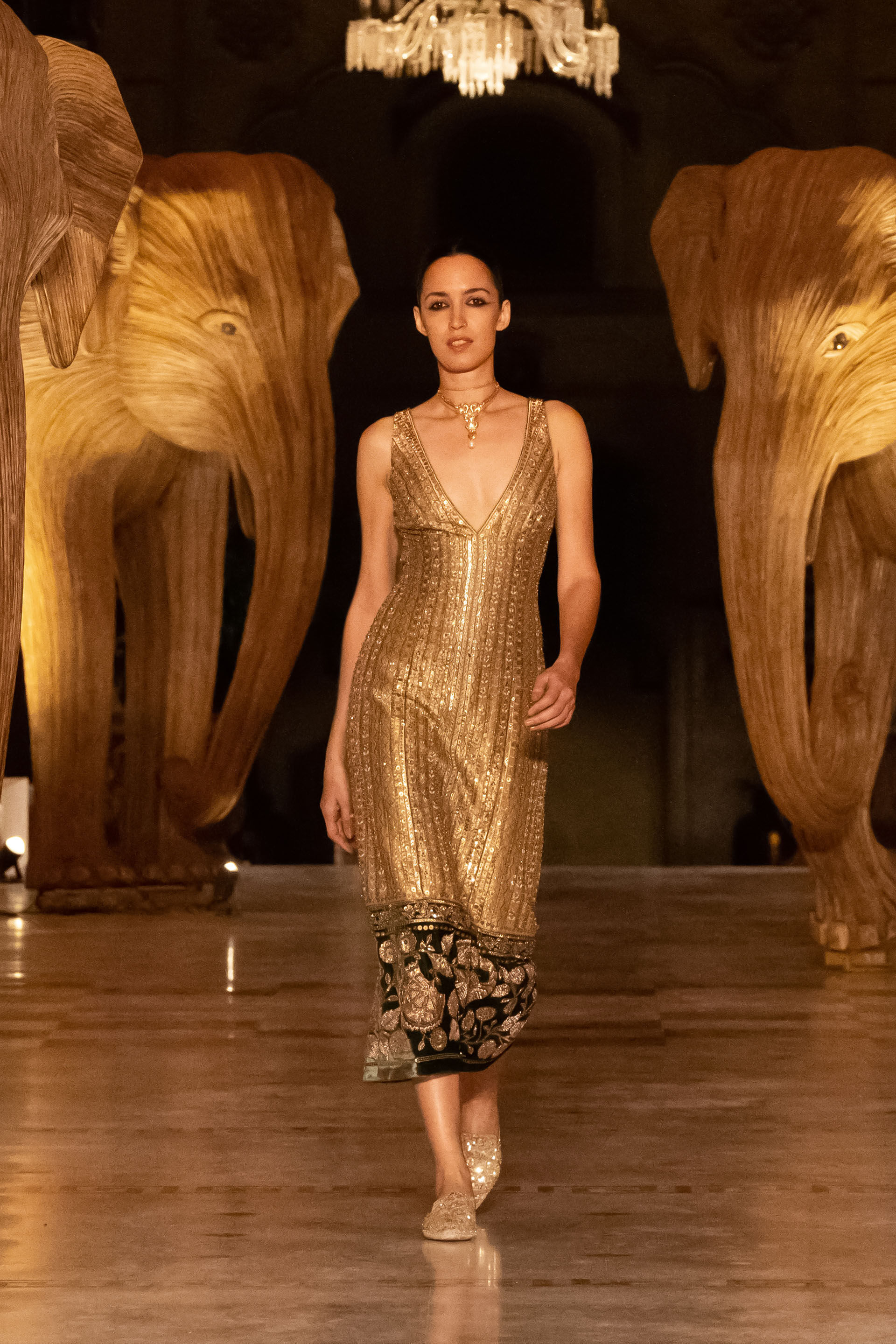 Heart Of The Forest Embroidered Zardozi Cocktail Dress Gold