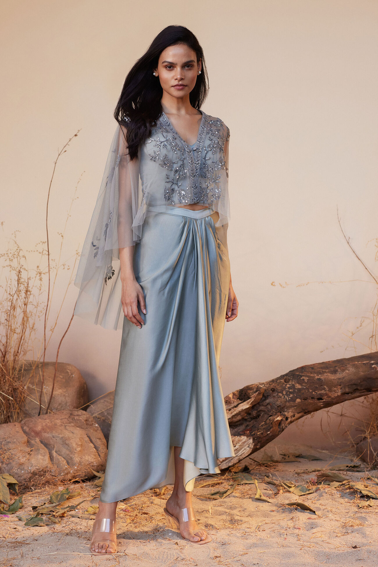 Shaden Embroidered Cord Skirt Set - Grey, Grey, image 2