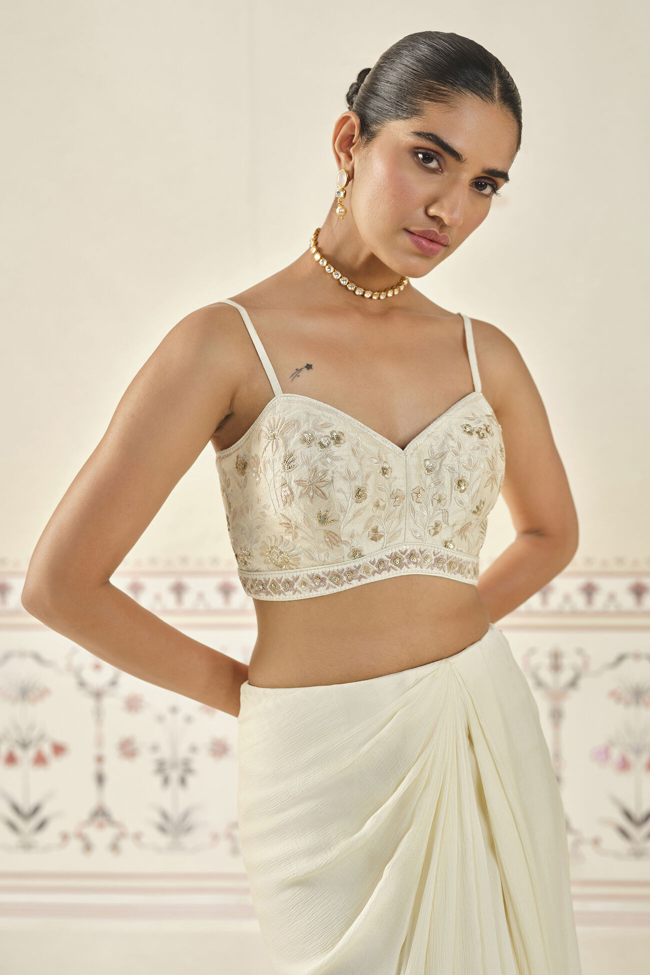 Mesnata Embroidered Skirt Set - Ivory, Ivory, image 9