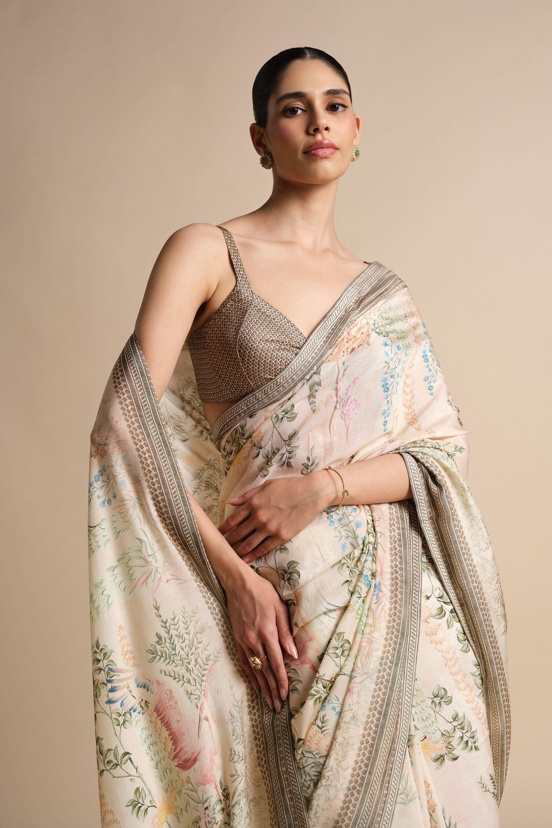 Romney Printed Saree - Natural, Natural, image 6