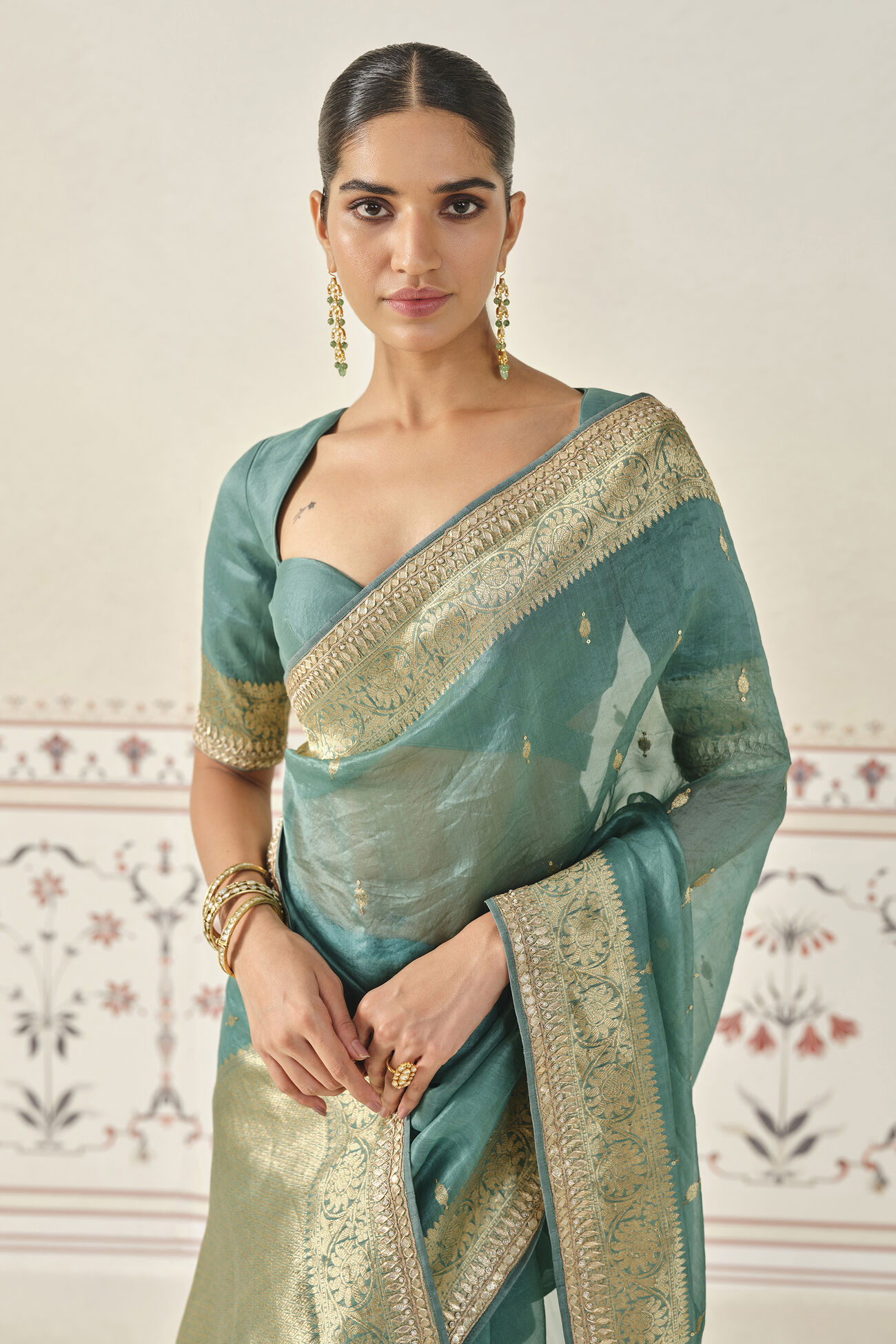 Indraja Handwoven Benarasi Silk Saree - Green, Green, image 5